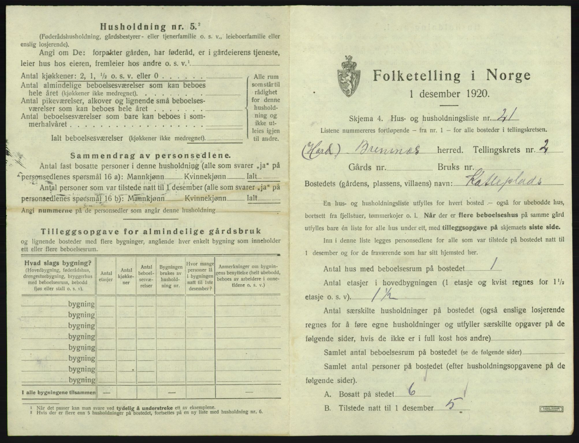 SAB, 1920 census for Bremnes, 1920, p. 116