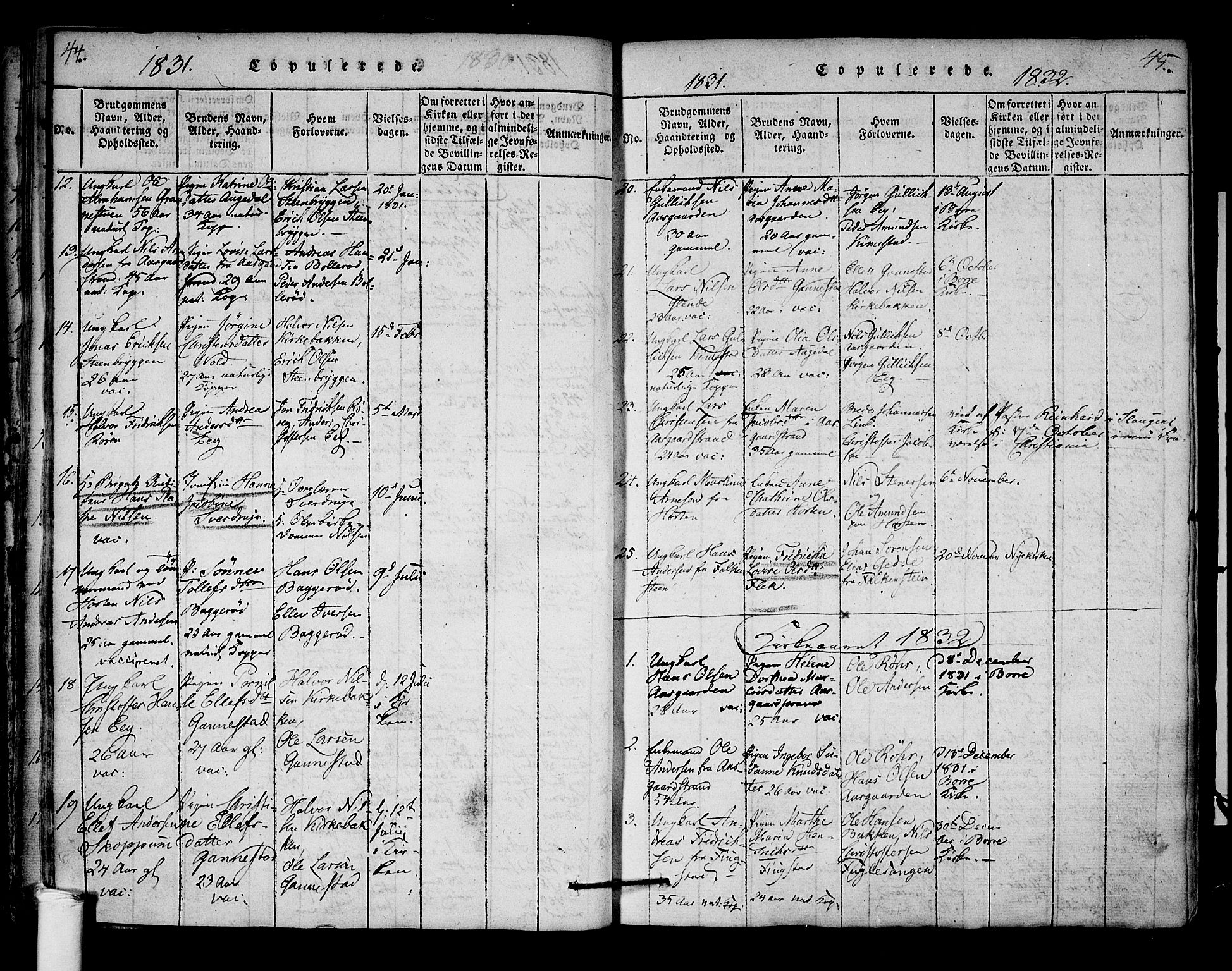 Borre kirkebøker, SAKO/A-338/F/Fa/L0004: Parish register (official) no. I 4, 1815-1845, p. 44-45