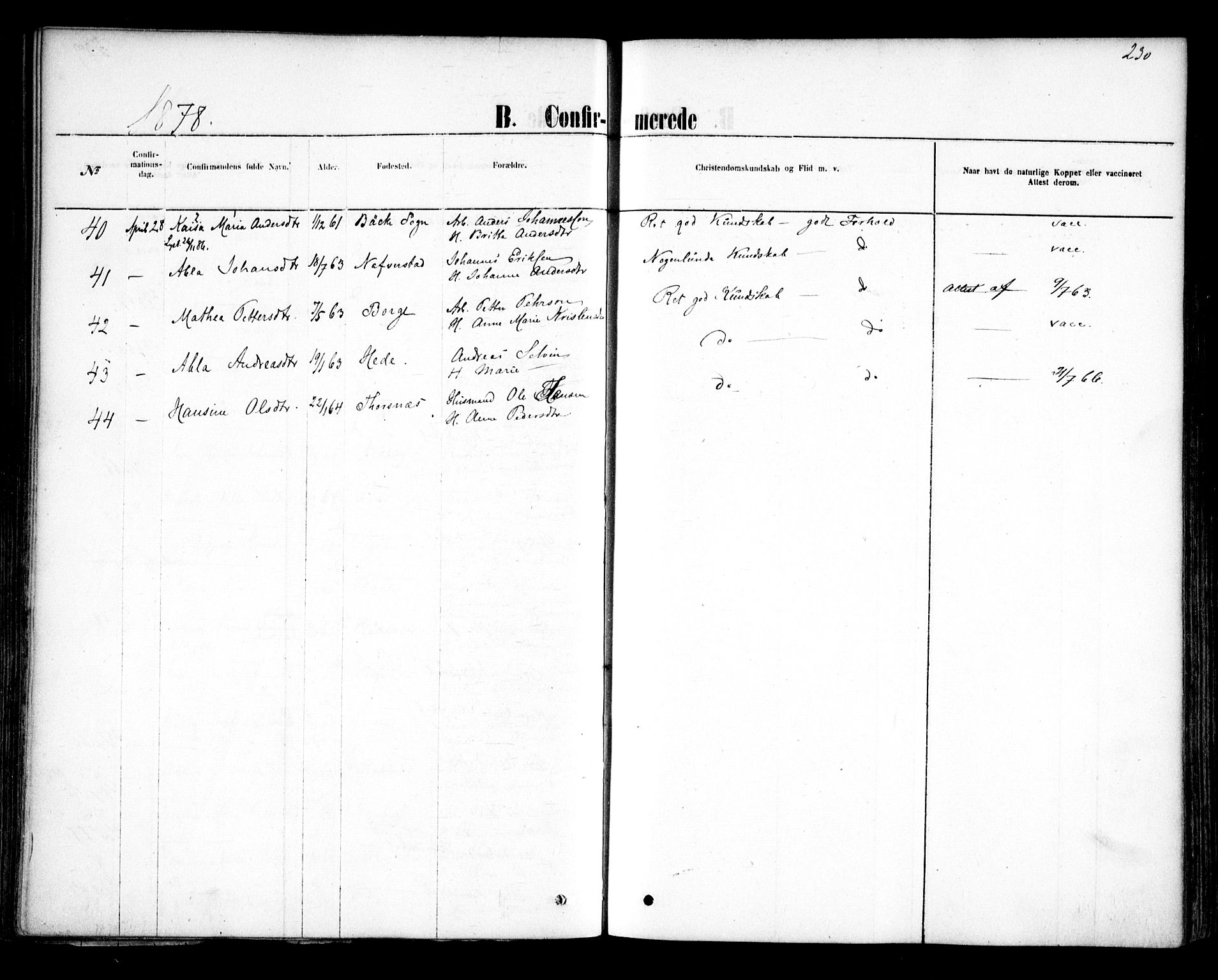 Glemmen prestekontor Kirkebøker, AV/SAO-A-10908/F/Fa/L0009: Parish register (official) no. 9, 1871-1878, p. 230