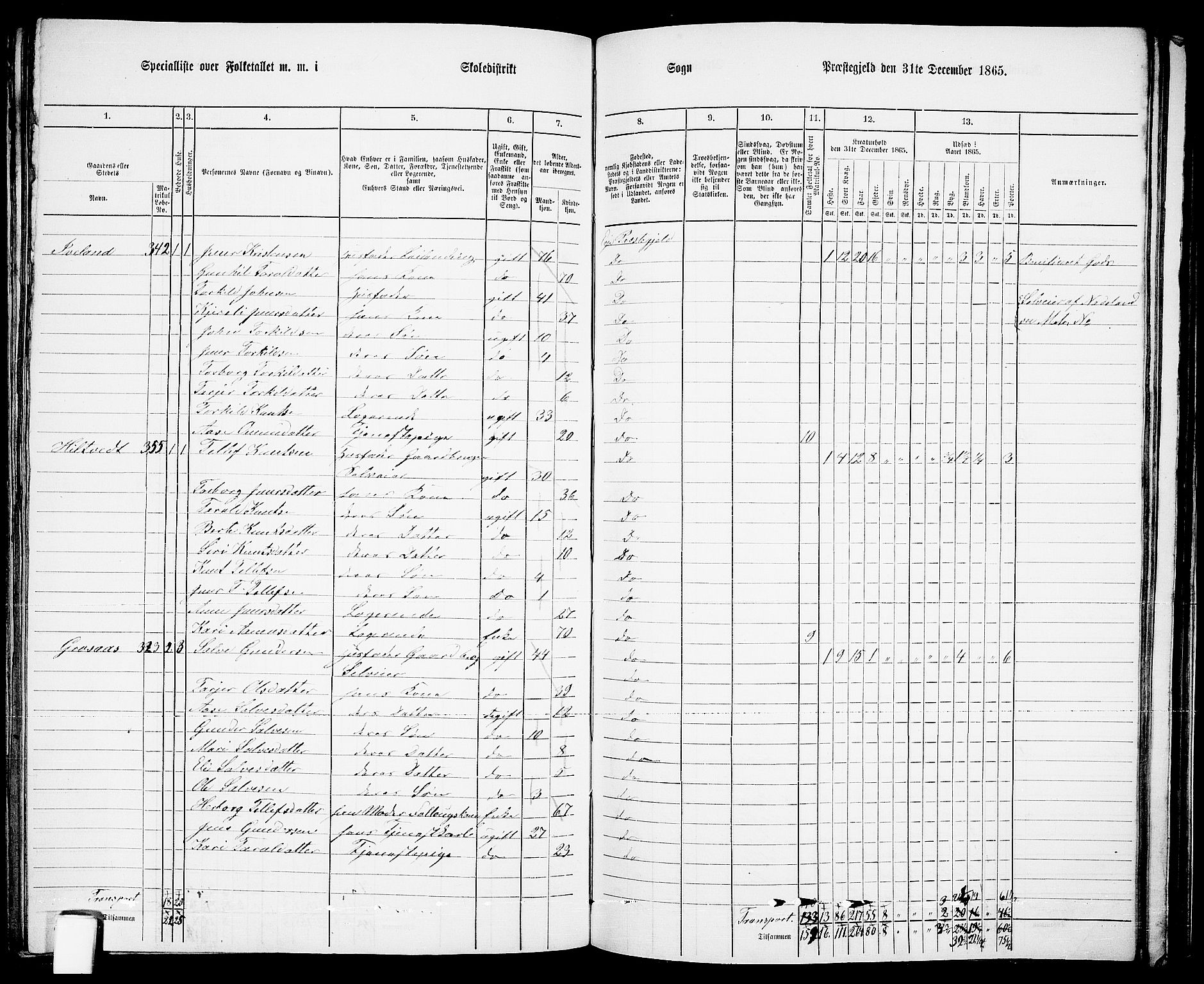 RA, 1865 census for Evje, 1865, p. 137