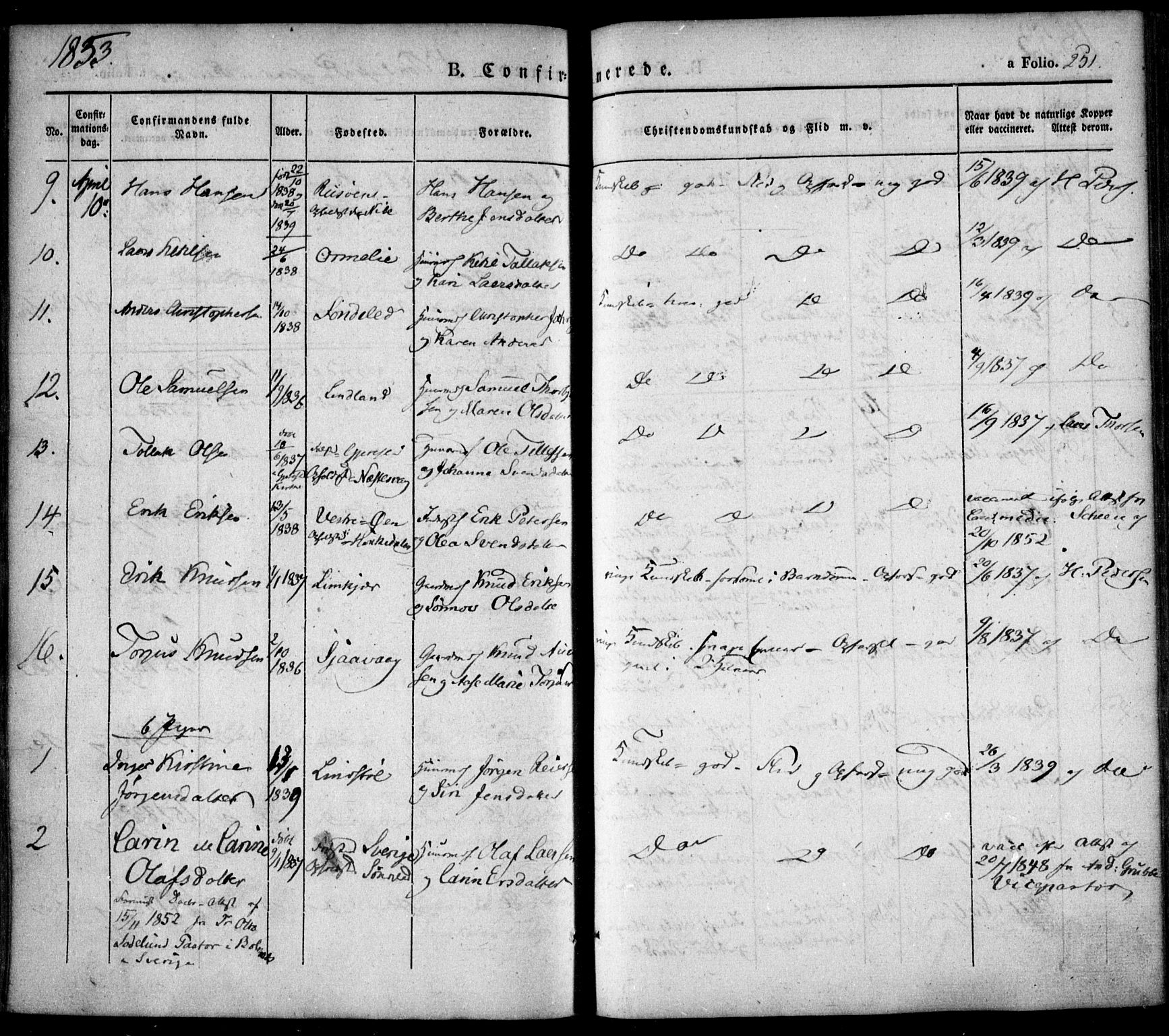 Søndeled sokneprestkontor, SAK/1111-0038/F/Fa/L0002: Parish register (official) no. A 2, 1839-1860, p. 251