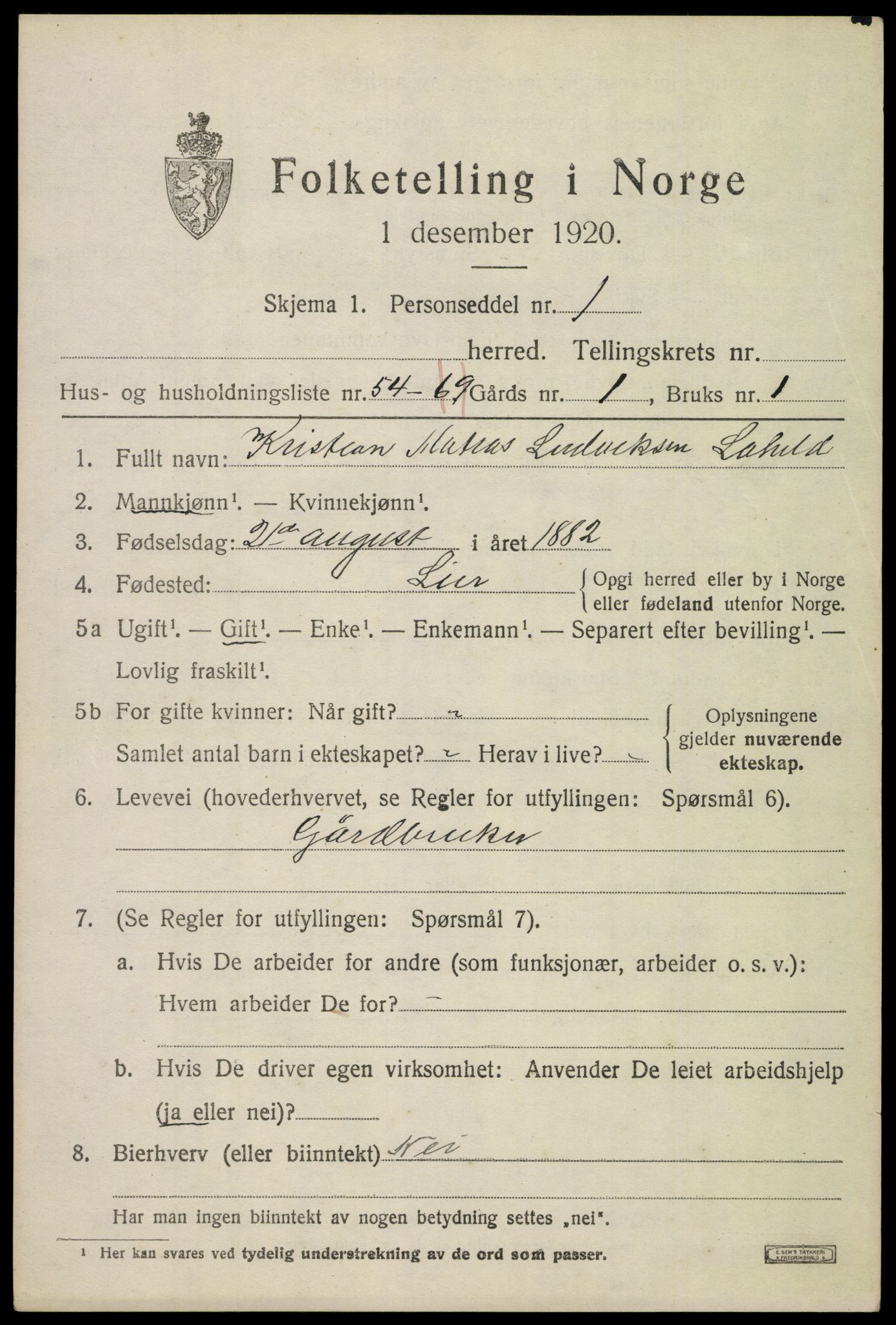 SAKO, 1920 census for Røyken, 1920, p. 2464