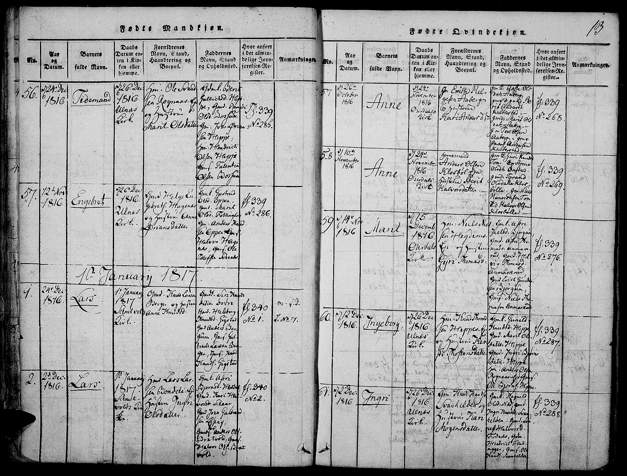 Nord-Aurdal prestekontor, SAH/PREST-132/H/Ha/Haa/L0002: Parish register (official) no. 2, 1816-1828, p. 13