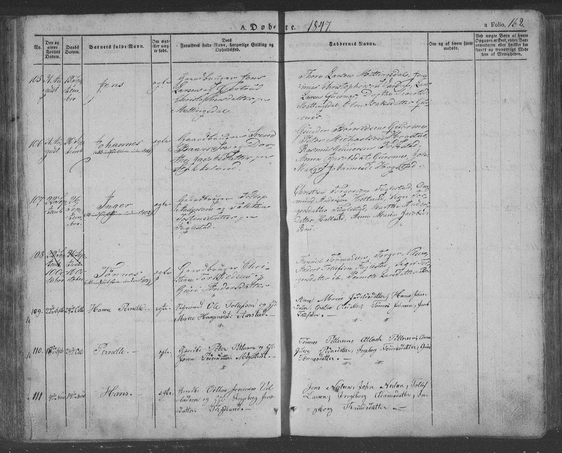 Eigersund sokneprestkontor, AV/SAST-A-101807/S08/L0009: Parish register (official) no. A 9, 1827-1850, p. 162