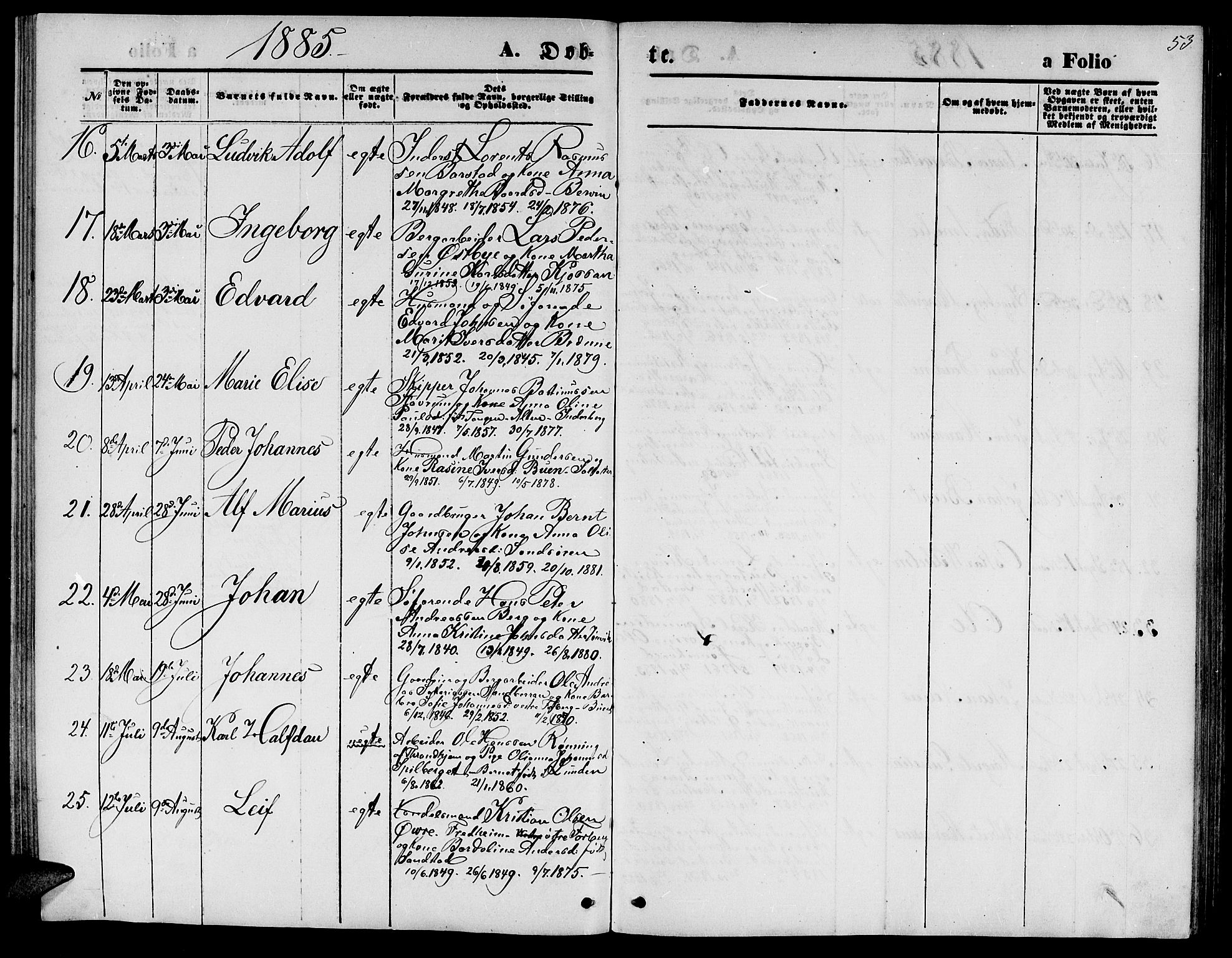 Ministerialprotokoller, klokkerbøker og fødselsregistre - Nord-Trøndelag, AV/SAT-A-1458/722/L0225: Parish register (copy) no. 722C01, 1871-1888, p. 53