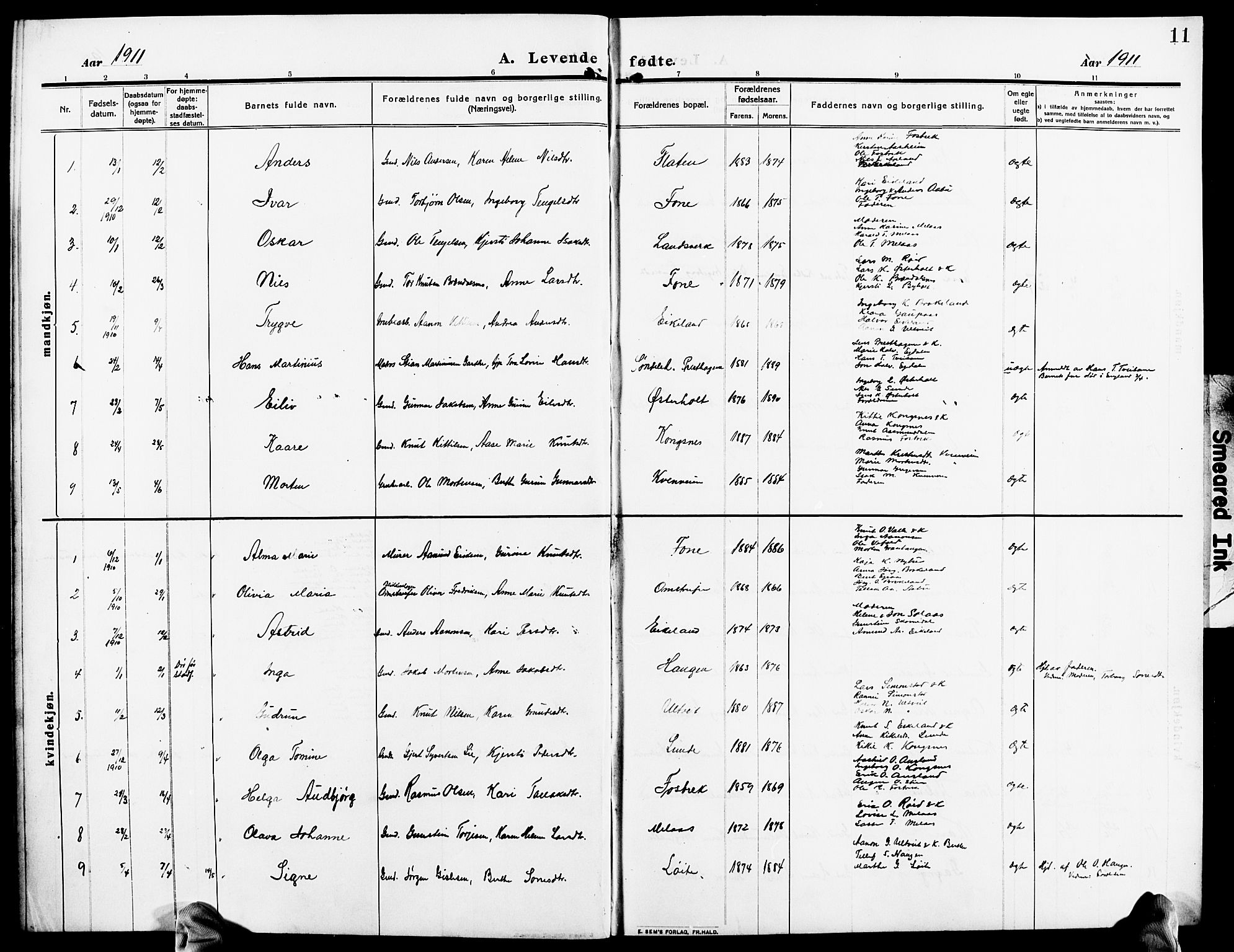 Gjerstad sokneprestkontor, AV/SAK-1111-0014/F/Fb/Fba/L0008: Parish register (copy) no. B 8, 1909-1925, p. 11