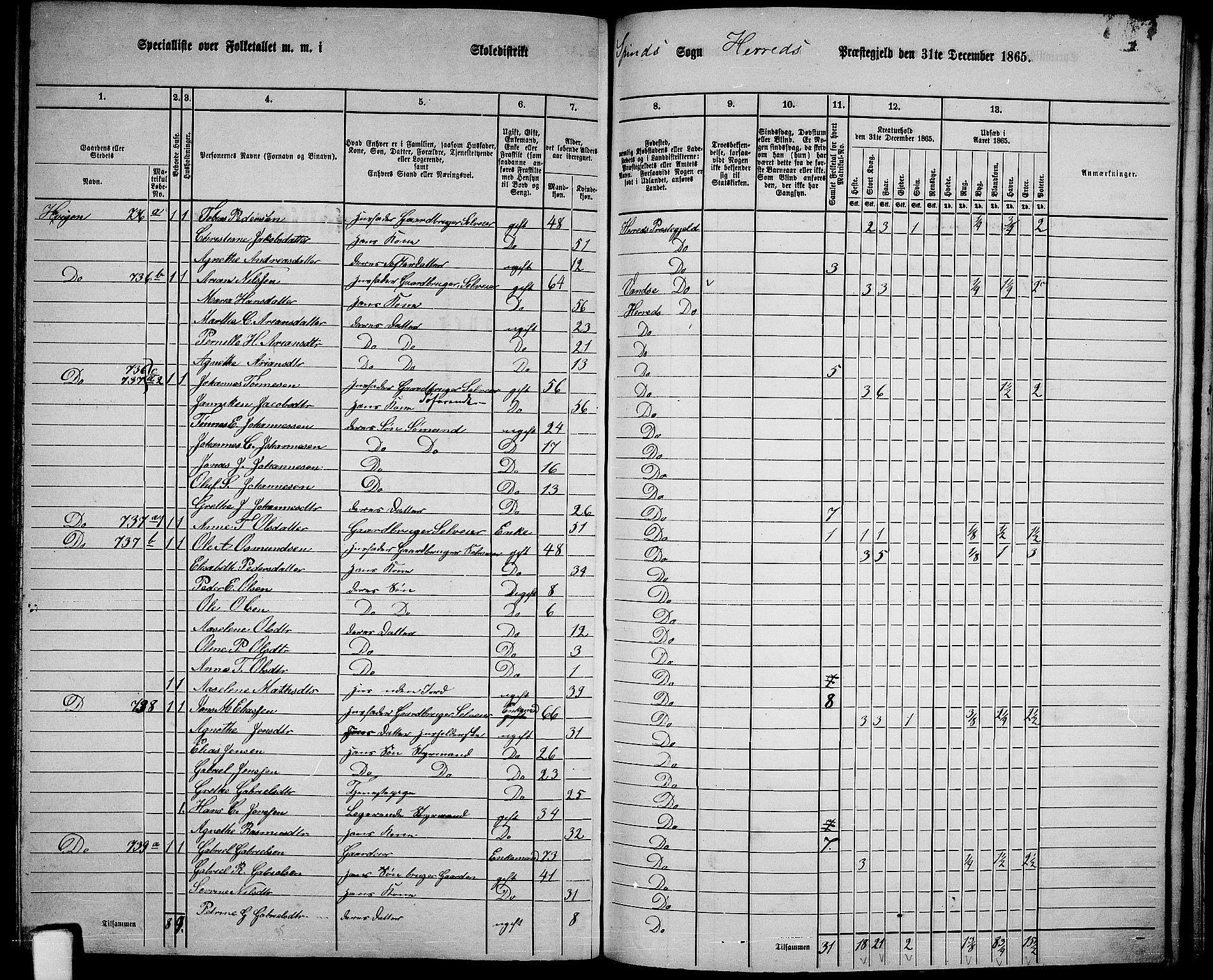 RA, 1865 census for Herad, 1865, p. 75