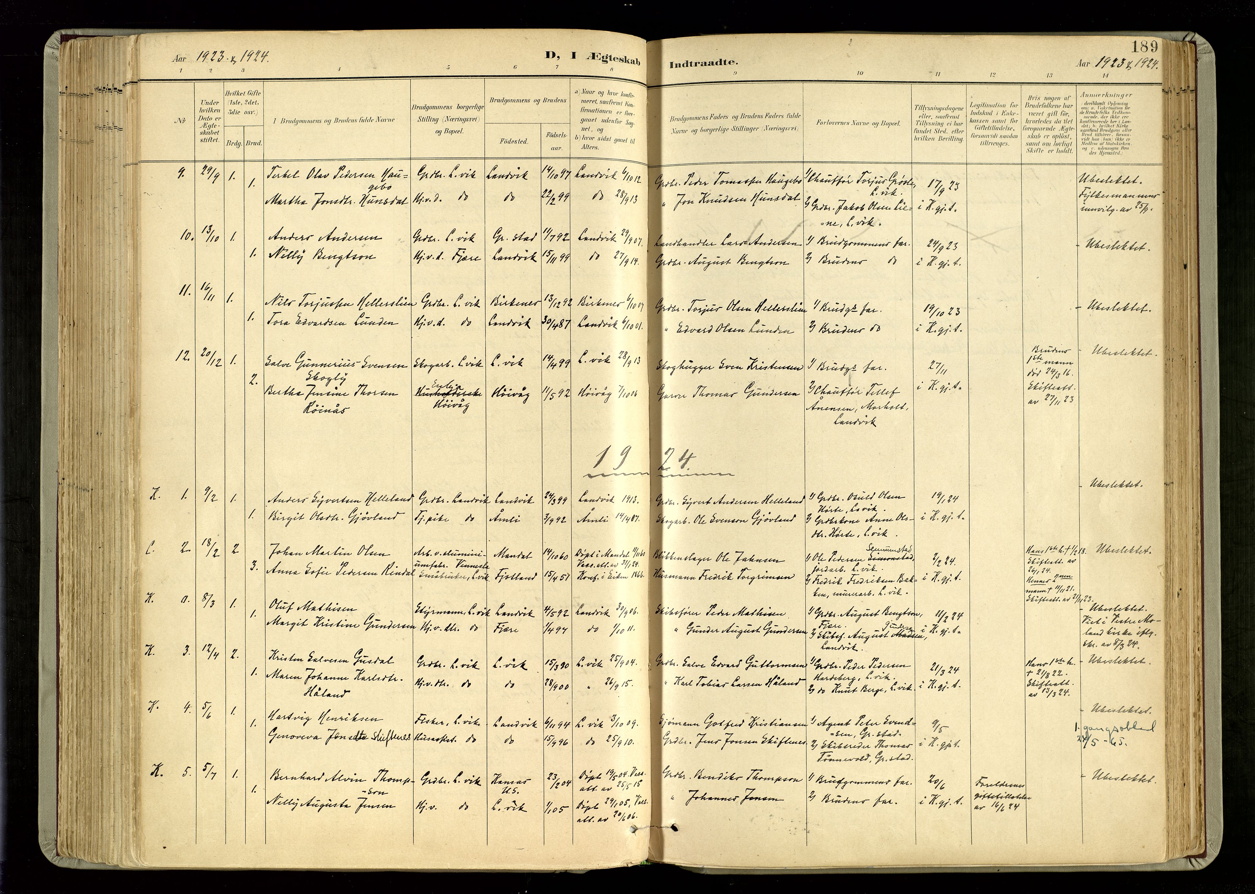 Hommedal sokneprestkontor, SAK/1111-0023/F/Fa/Fab/L0007: Parish register (official) no. A 7, 1898-1924, p. 189