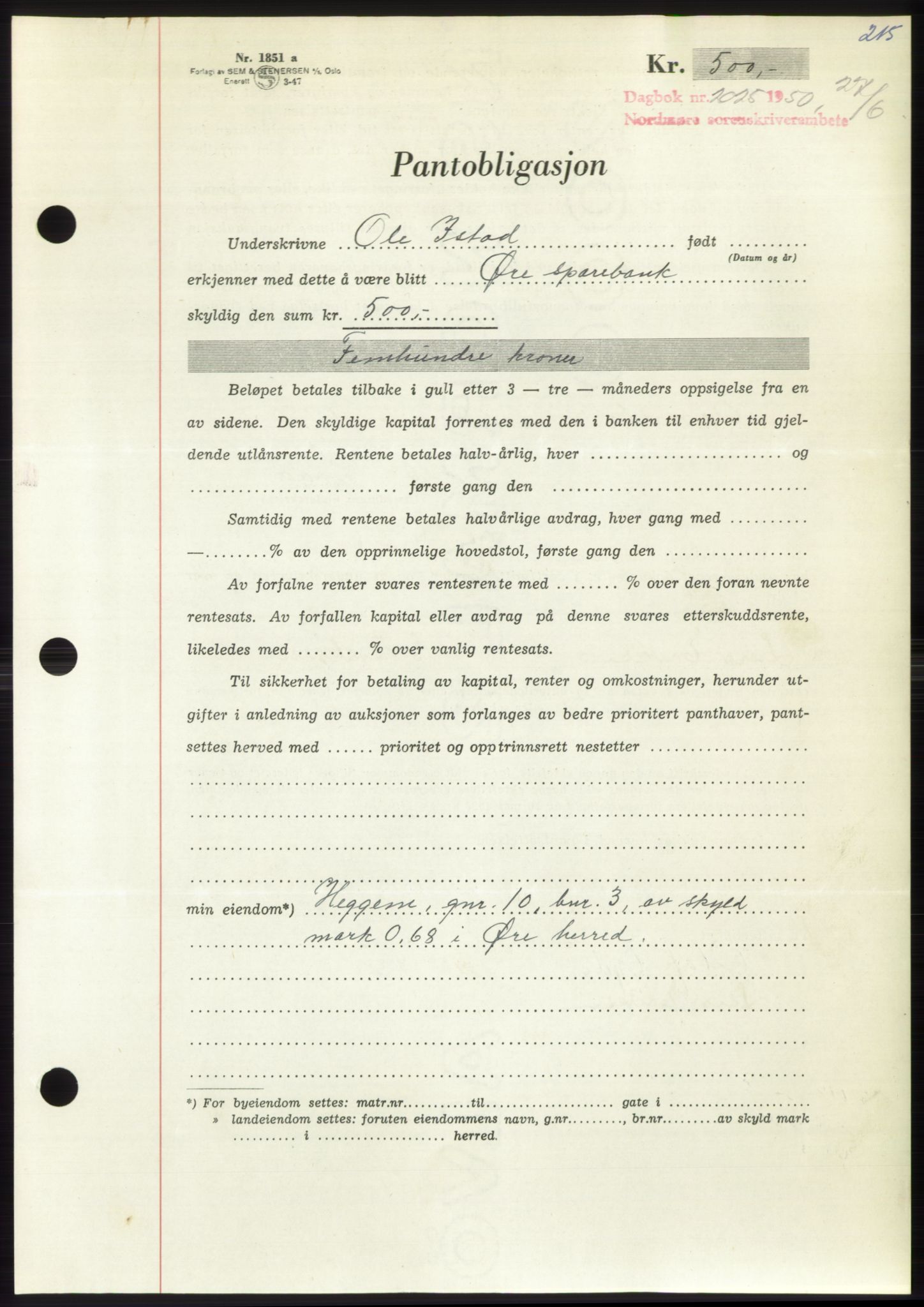 Nordmøre sorenskriveri, AV/SAT-A-4132/1/2/2Ca: Mortgage book no. B105, 1950-1950, Diary no: : 2025/1950