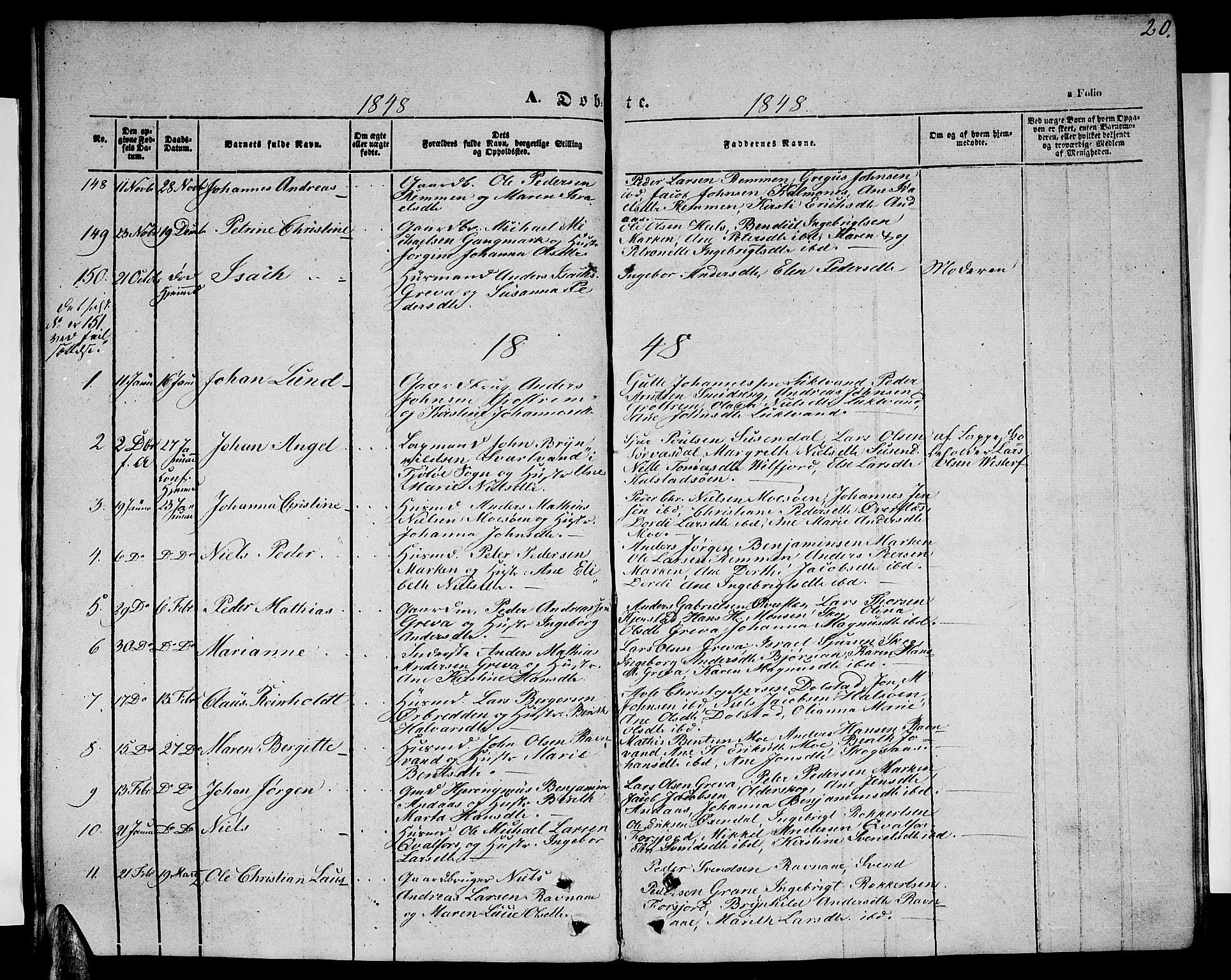 Ministerialprotokoller, klokkerbøker og fødselsregistre - Nordland, AV/SAT-A-1459/820/L0300: Parish register (copy) no. 820C02, 1846-1850, p. 20