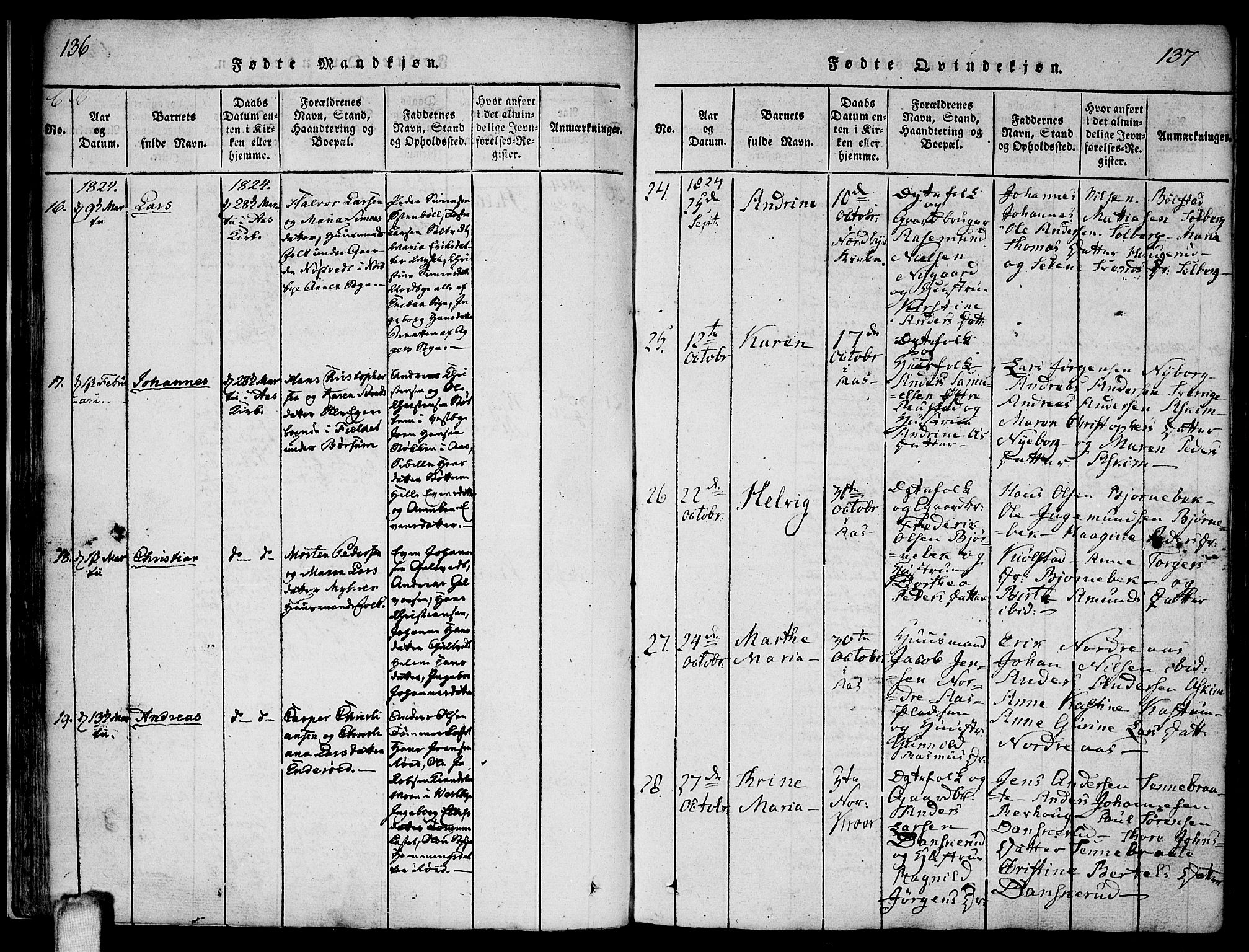 Ås prestekontor Kirkebøker, SAO/A-10894/F/Fa/L0004: Parish register (official) no. I 4, 1818-1826, p. 136-137