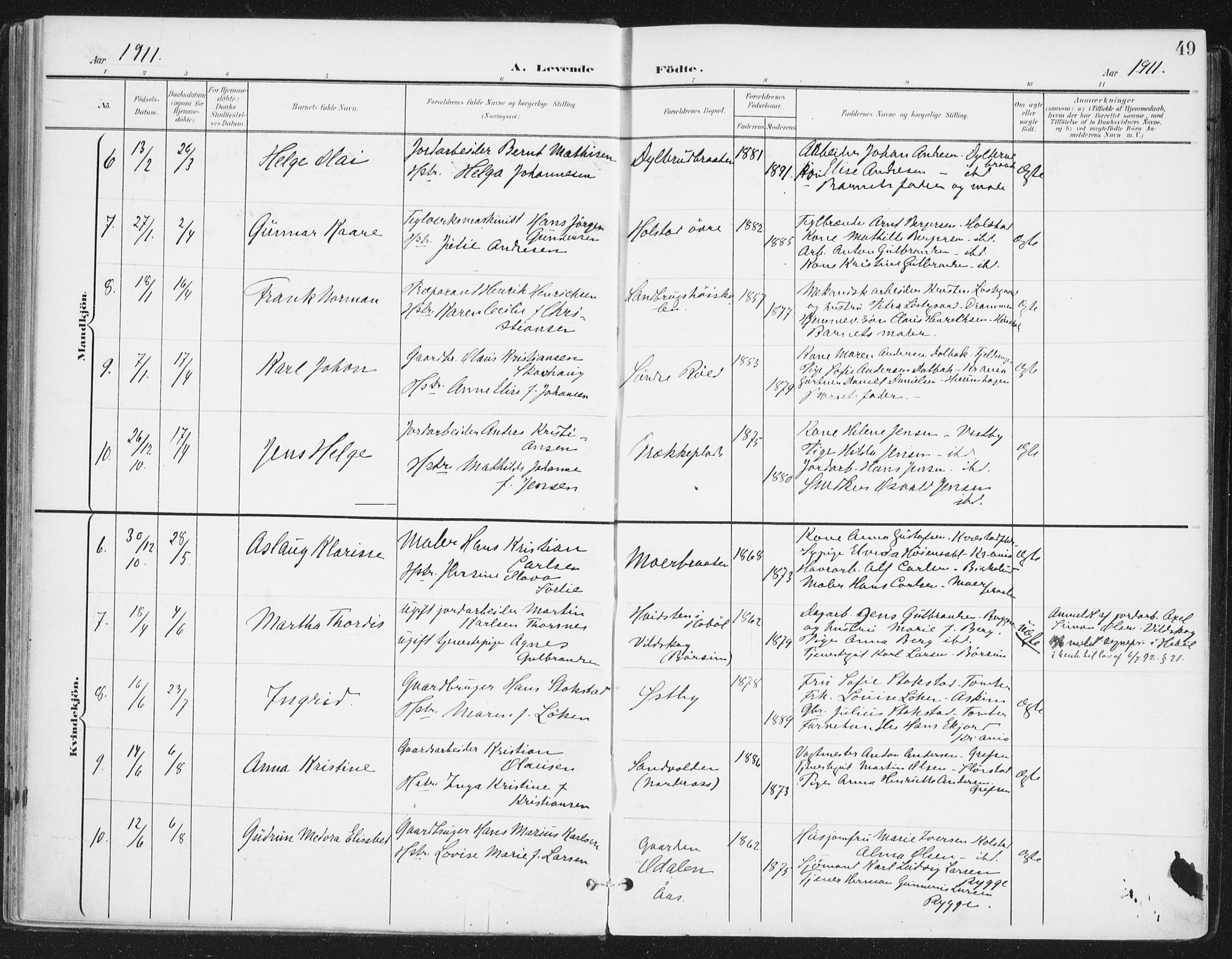 Ås prestekontor Kirkebøker, AV/SAO-A-10894/F/Fa/L0010: Parish register (official) no. I 10, 1900-1918, p. 49