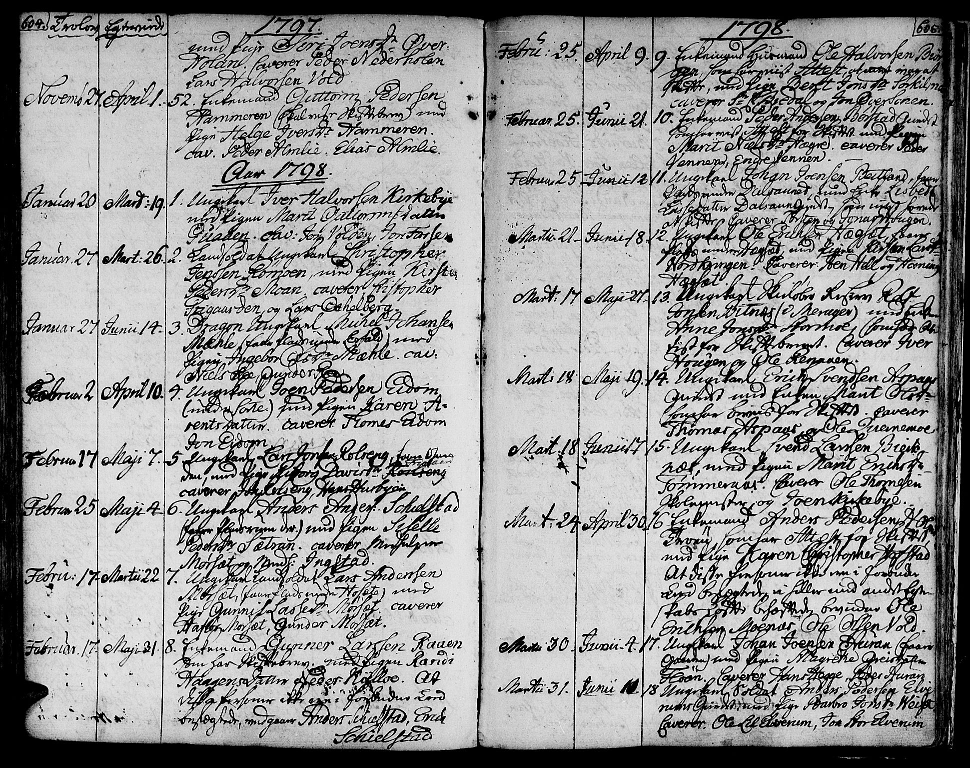 Ministerialprotokoller, klokkerbøker og fødselsregistre - Nord-Trøndelag, SAT/A-1458/709/L0060: Parish register (official) no. 709A07, 1797-1815, p. 604-605