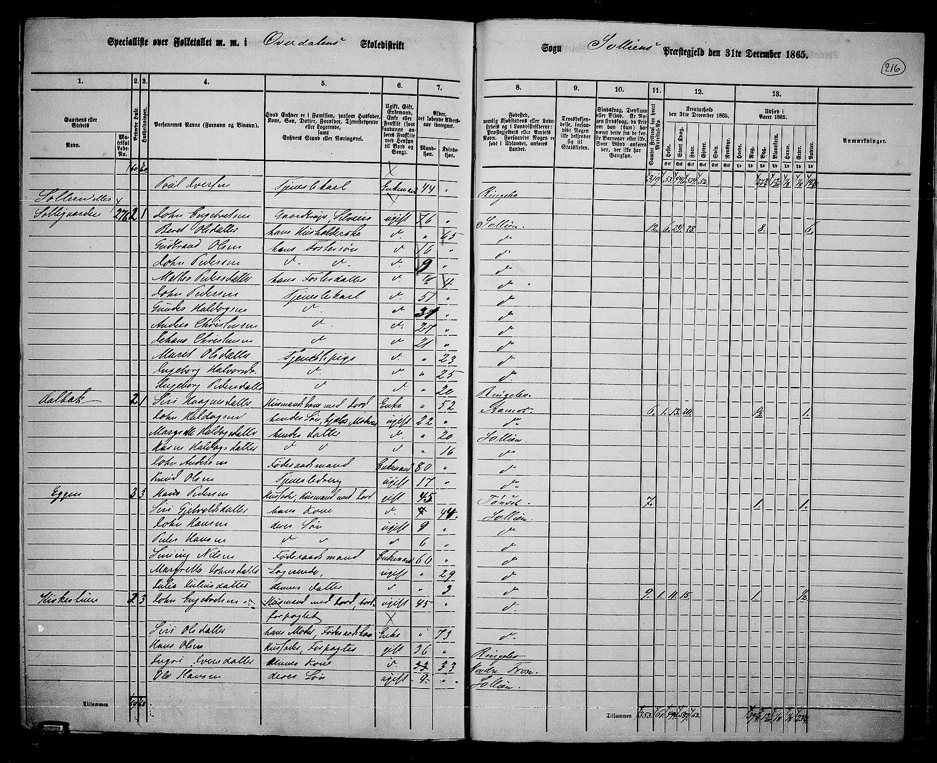 RA, 1865 census for Sollia, 1865, p. 21