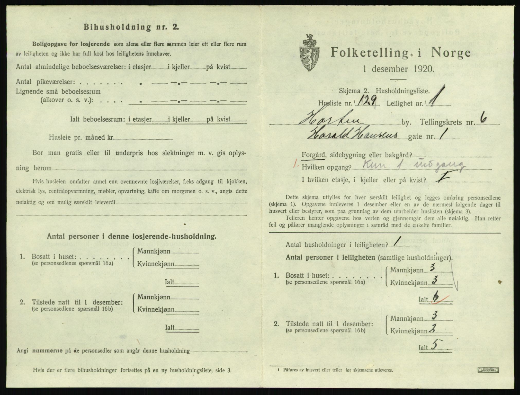 SAKO, 1920 census for Horten, 1920, p. 6879