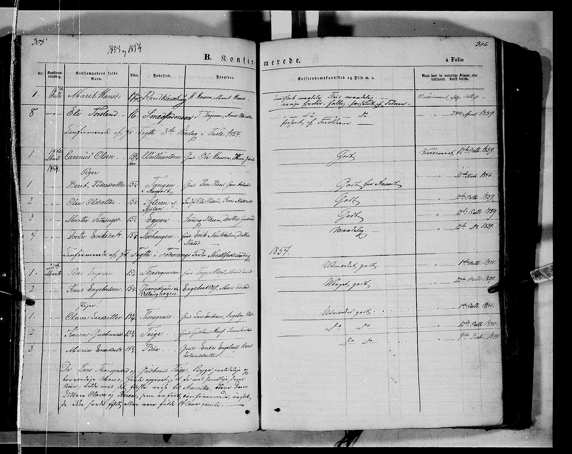 Ringebu prestekontor, SAH/PREST-082/H/Ha/Haa/L0006: Parish register (official) no. 6, 1848-1859, p. 305-306