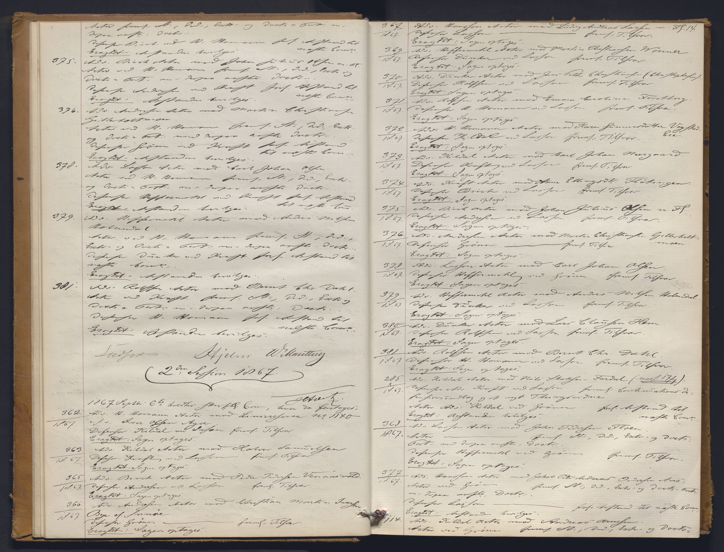 Høyesterett, AV/RA-S-1002/E/Ef/L0012: Protokoll over saker som gikk til skriftlig behandling, 1867-1873, p. 13b-14a