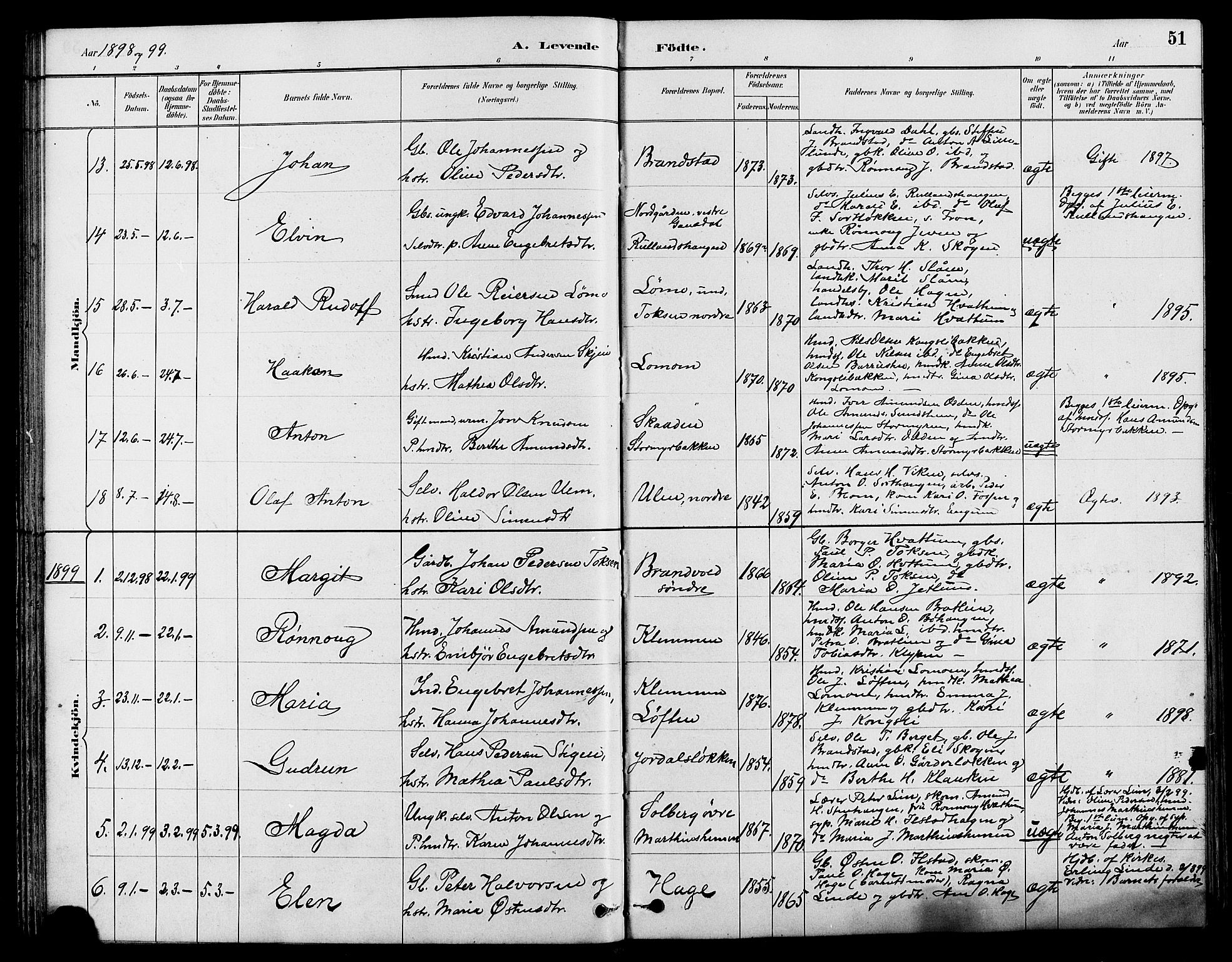 Nord-Fron prestekontor, SAH/PREST-080/H/Ha/Hab/L0004: Parish register (copy) no. 4, 1884-1914, p. 51