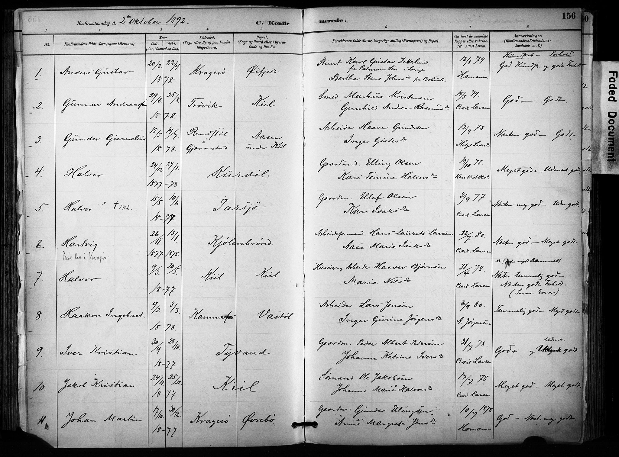 Sannidal kirkebøker, AV/SAKO-A-296/F/Fa/L0015: Parish register (official) no. 15, 1884-1899, p. 156