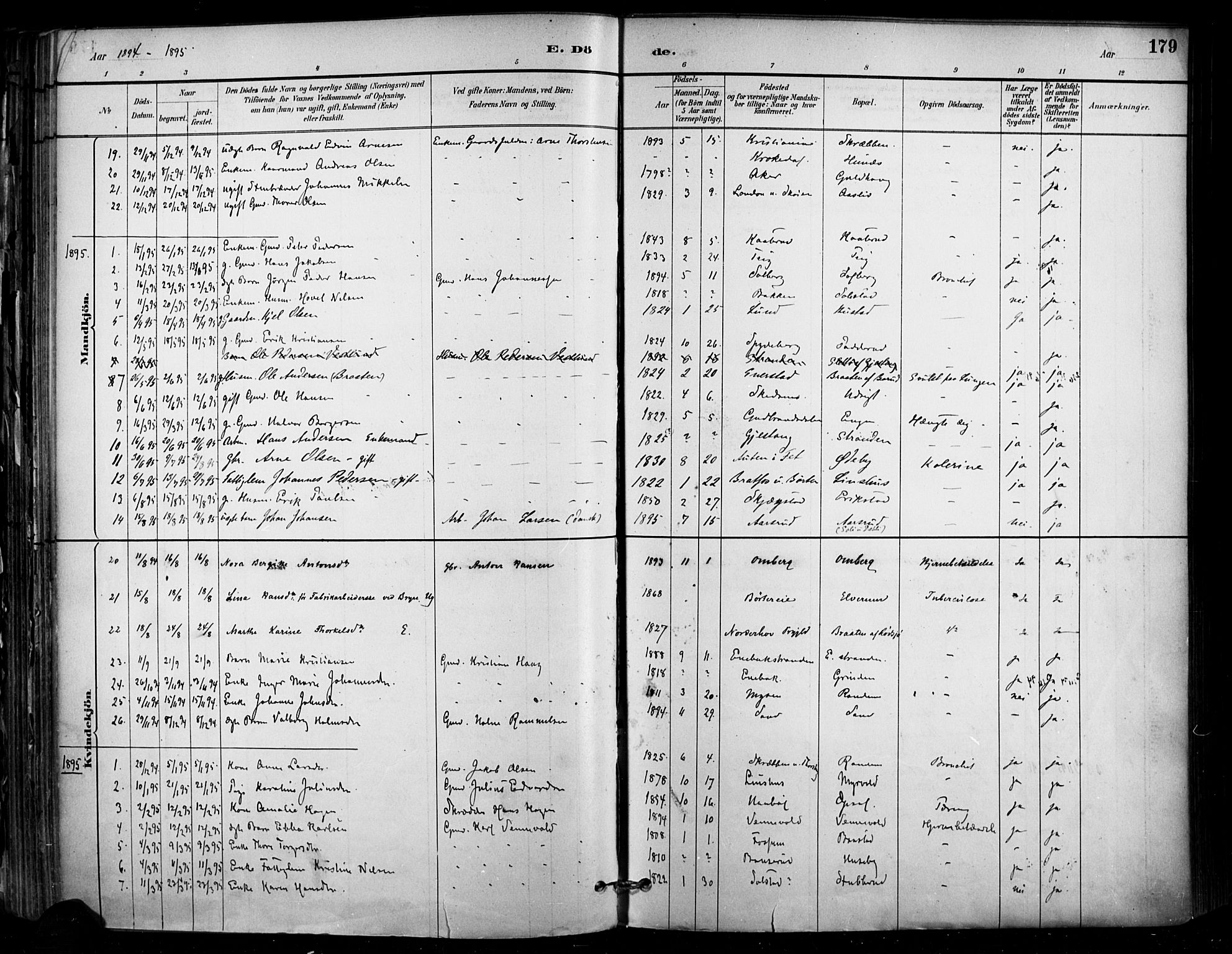 Enebakk prestekontor Kirkebøker, SAO/A-10171c/F/Fa/L0016: Parish register (official) no. I 16, 1883-1898, p. 179