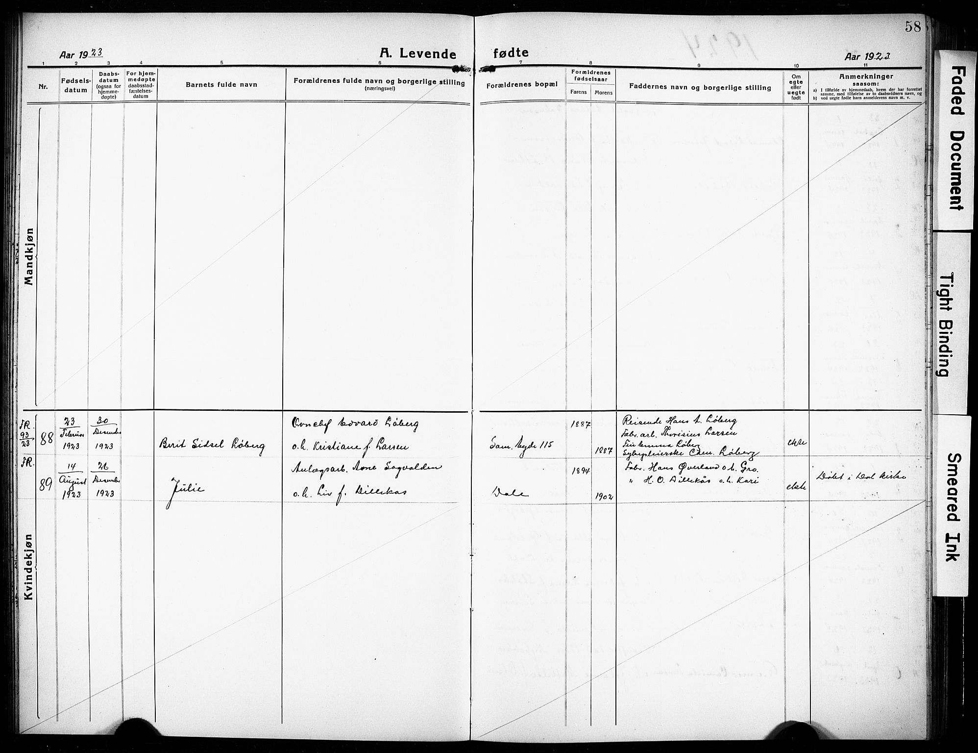 Rjukan kirkebøker, SAKO/A-294/G/Ga/L0003: Parish register (copy) no. 3, 1920-1928, p. 58