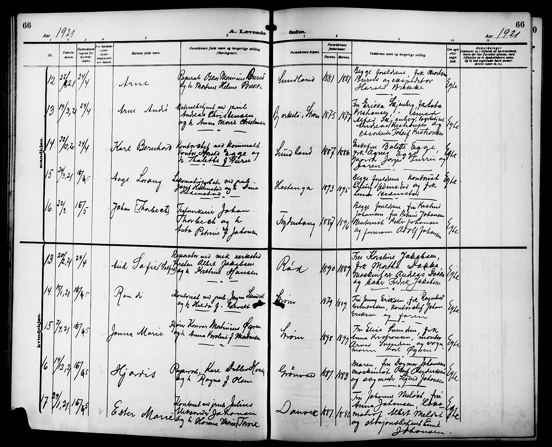 Strømsgodset kirkebøker, AV/SAKO-A-324/G/Ga/L0003: Parish register (copy) no. 3, 1911-1926, p. 66