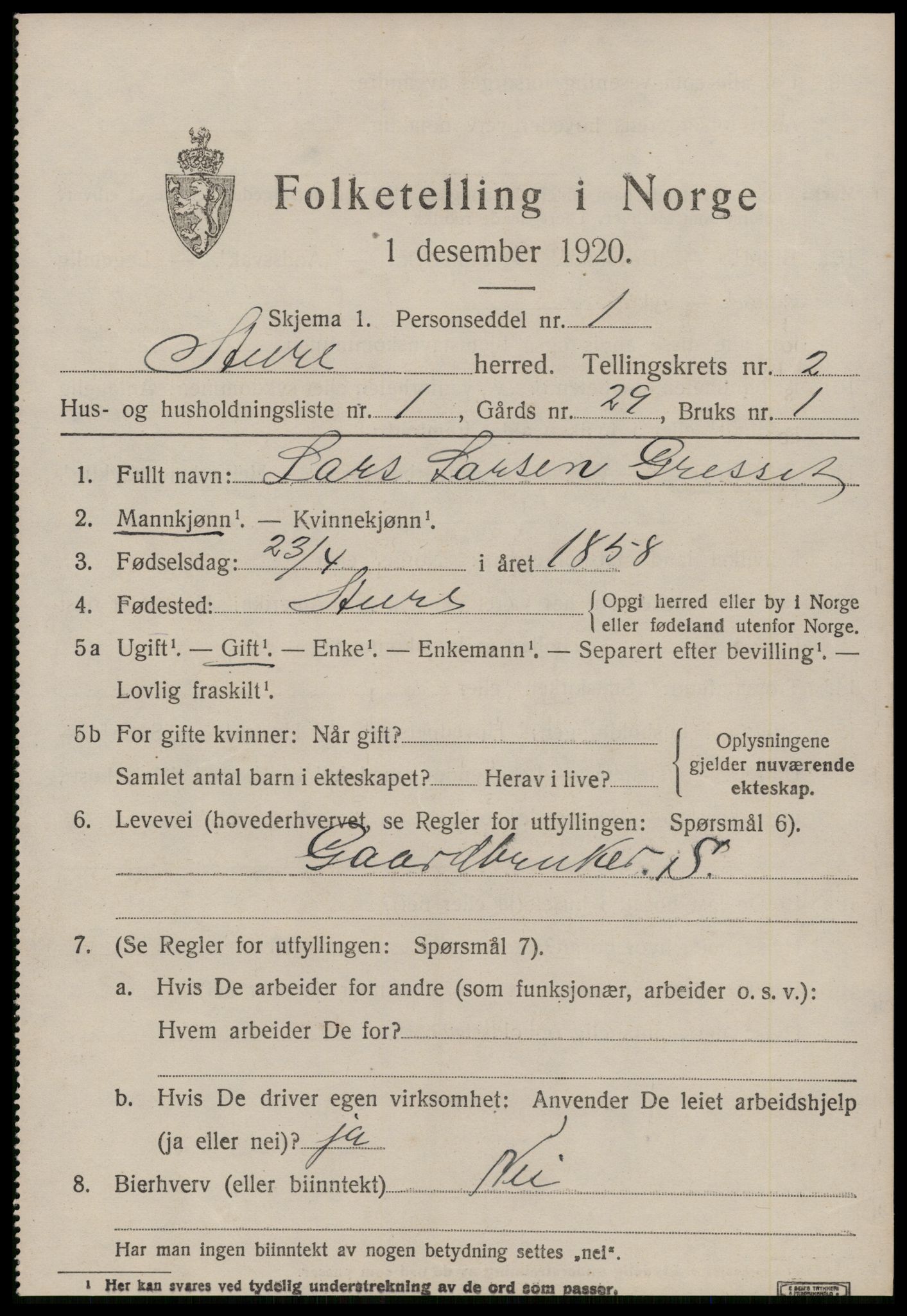 SAT, 1920 census for Aure, 1920, p. 1154