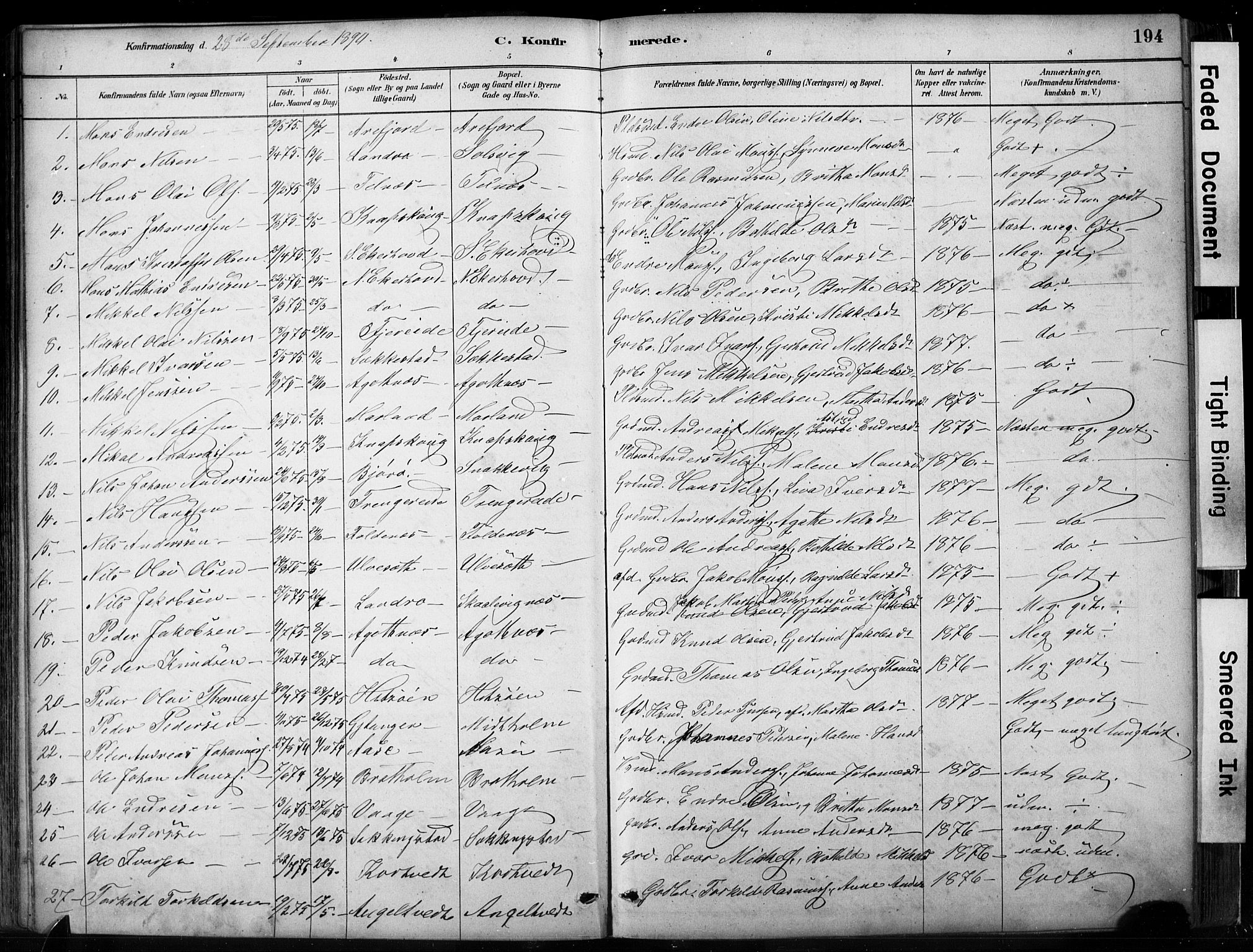 Fjell sokneprestembete, SAB/A-75301/H/Hab: Parish register (copy) no. A 4, 1880-1899, p. 194