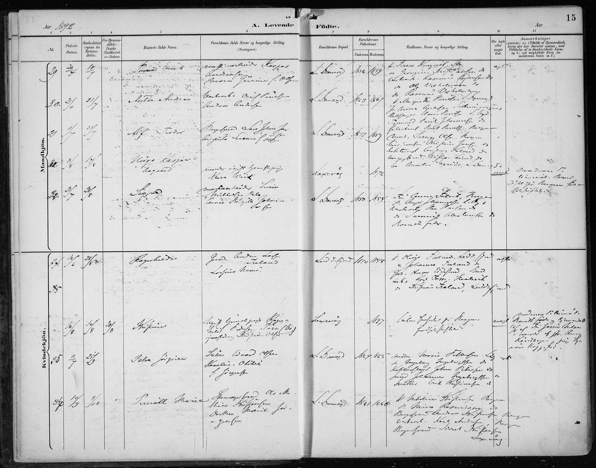 Askøy Sokneprestembete, AV/SAB-A-74101/H/Ha/Haa/Haae/L0003: Parish register (official) no. E 3, 1891-1903, p. 15