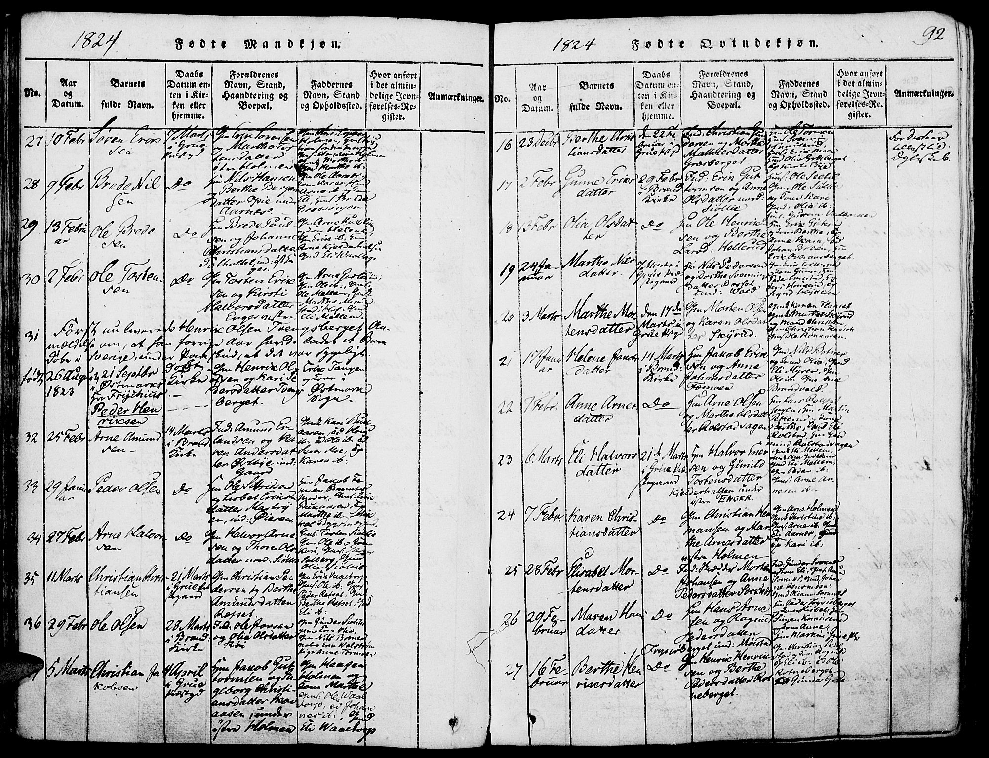 Grue prestekontor, AV/SAH-PREST-036/H/Ha/Haa/L0006: Parish register (official) no. 6, 1814-1830, p. 92