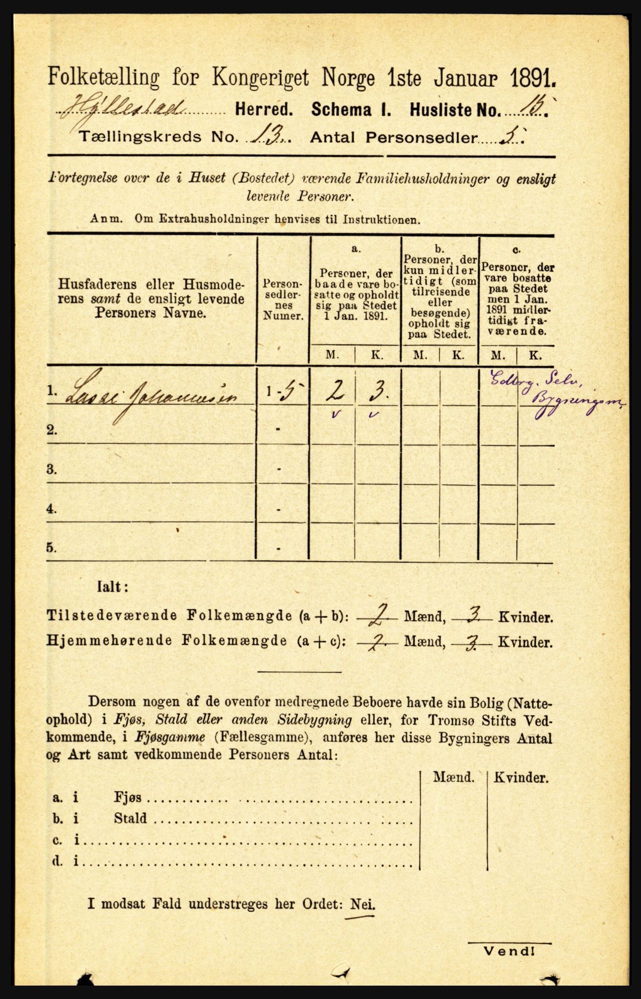 RA, 1891 census for 1413 Hyllestad, 1891, p. 2391