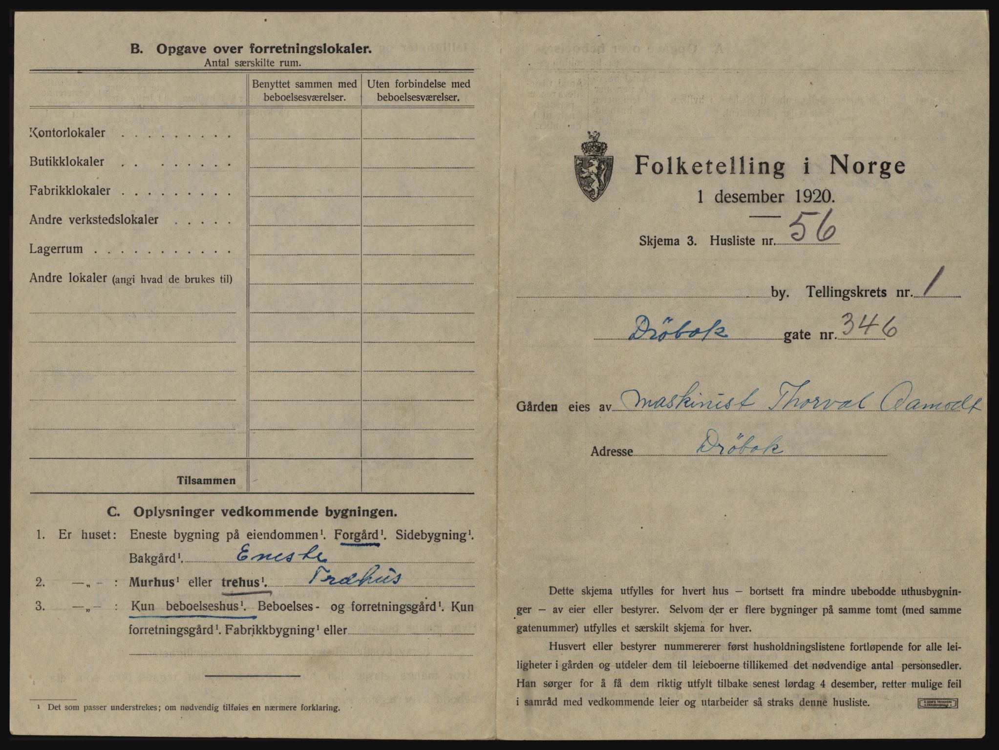 SAO, 1920 census for Drøbak, 1920, p. 161