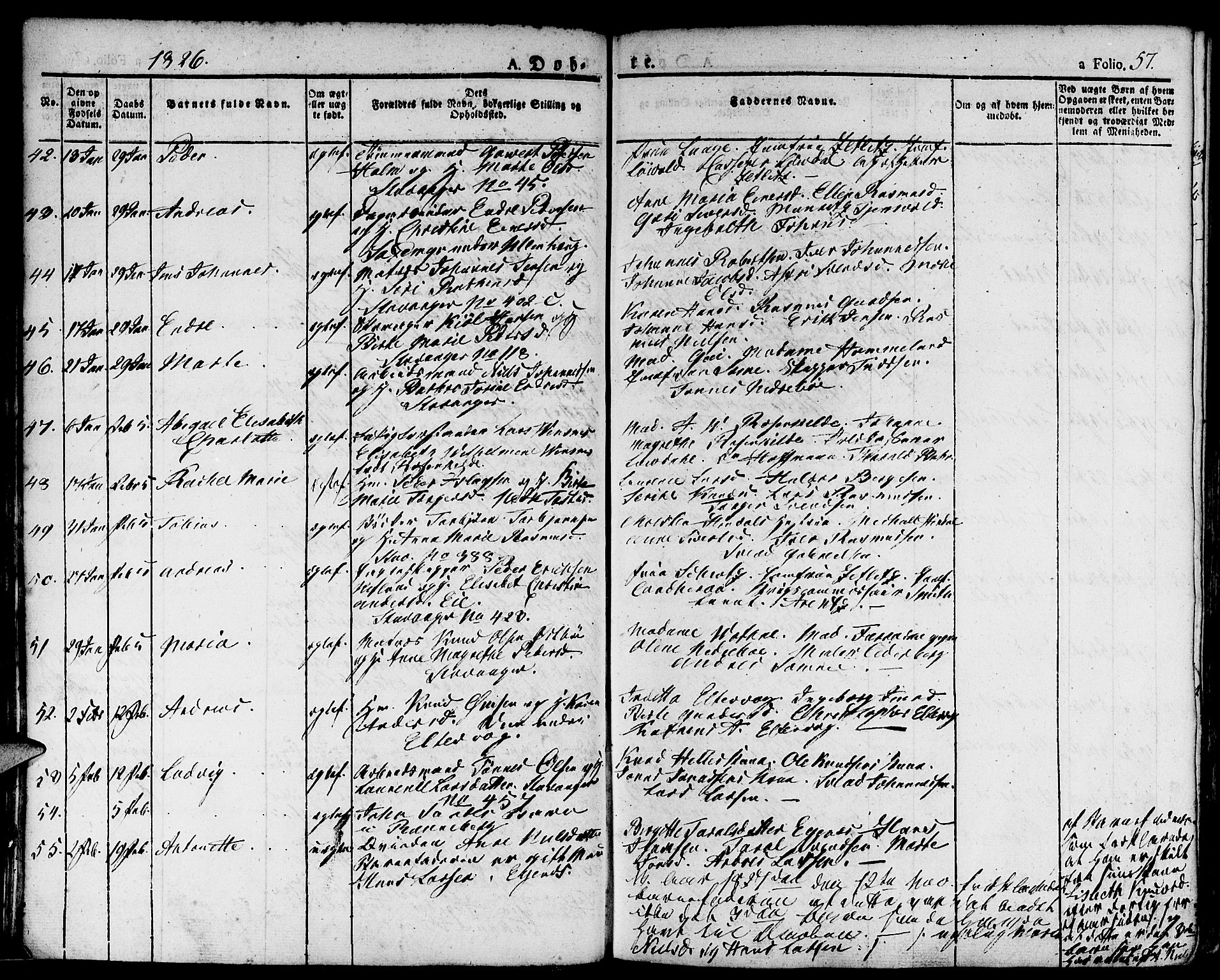 Domkirken sokneprestkontor, SAST/A-101812/001/30/30BA/L0009: Parish register (official) no. A 9, 1821-1832, p. 57