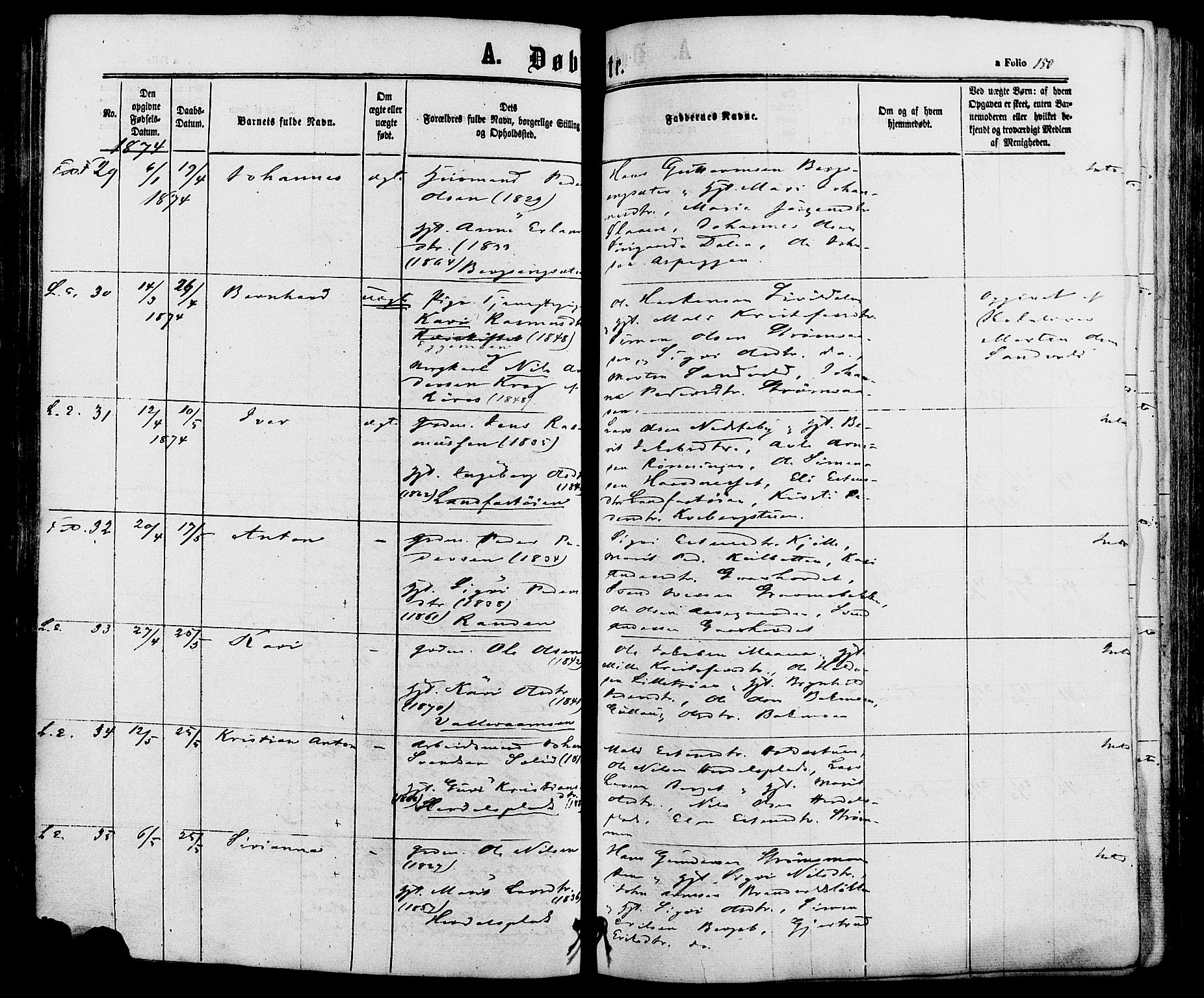 Alvdal prestekontor, SAH/PREST-060/H/Ha/Haa/L0001: Parish register (official) no. 1, 1863-1882, p. 150