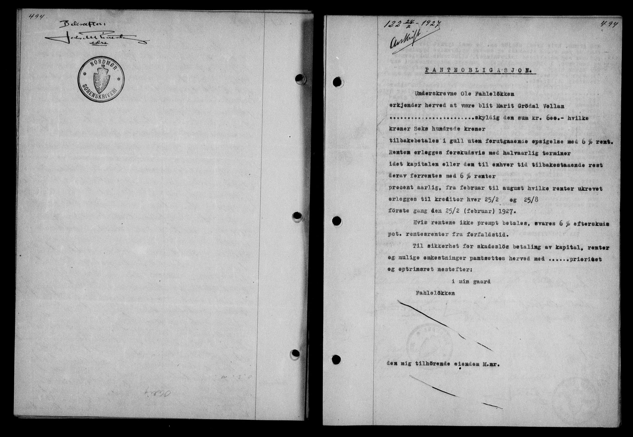 Nordmøre sorenskriveri, AV/SAT-A-4132/1/2/2Ca/L0061: Mortgage book no. 51, 1926-1927, Deed date: 28.02.1927