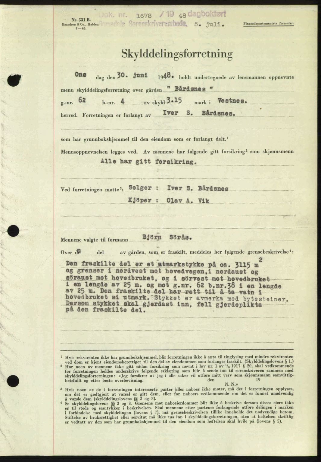 Romsdal sorenskriveri, AV/SAT-A-4149/1/2/2C: Mortgage book no. A26, 1948-1948, Diary no: : 1678/1948