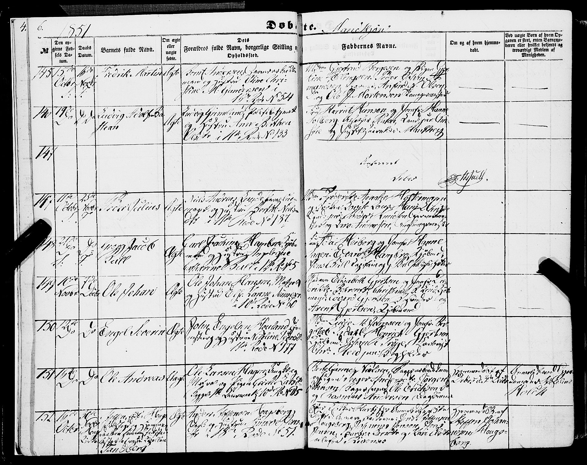 Domkirken sokneprestembete, SAB/A-74801/H/Haa/L0020: Parish register (official) no. B 3, 1851-1859, p. 6