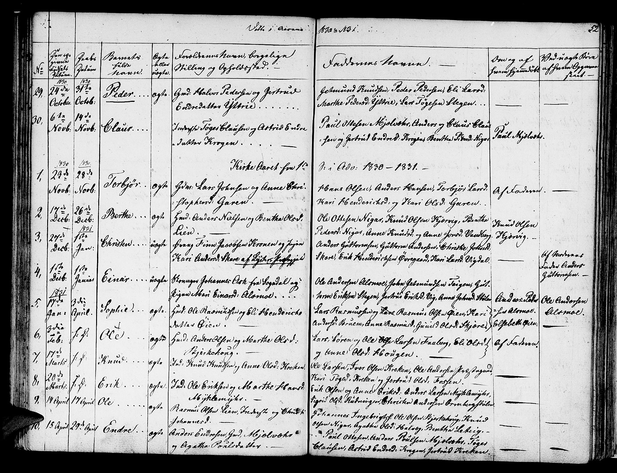 Jostedal sokneprestembete, SAB/A-80601/H/Haa/Haaa/L0003: Parish register (official) no. A 3, 1807-1837, p. 52