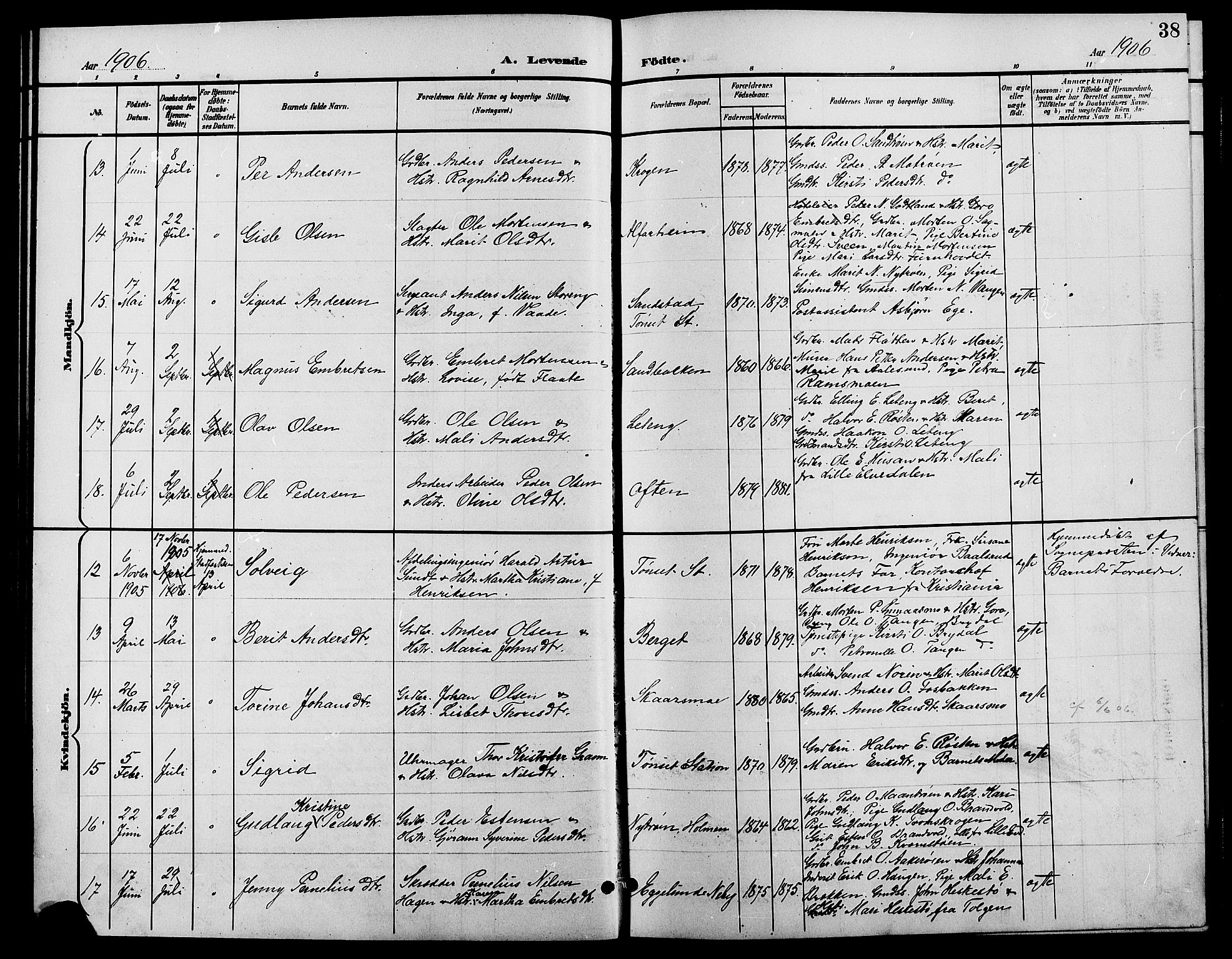 Tynset prestekontor, AV/SAH-PREST-058/H/Ha/Hab/L0009: Parish register (copy) no. 9, 1900-1914, p. 38