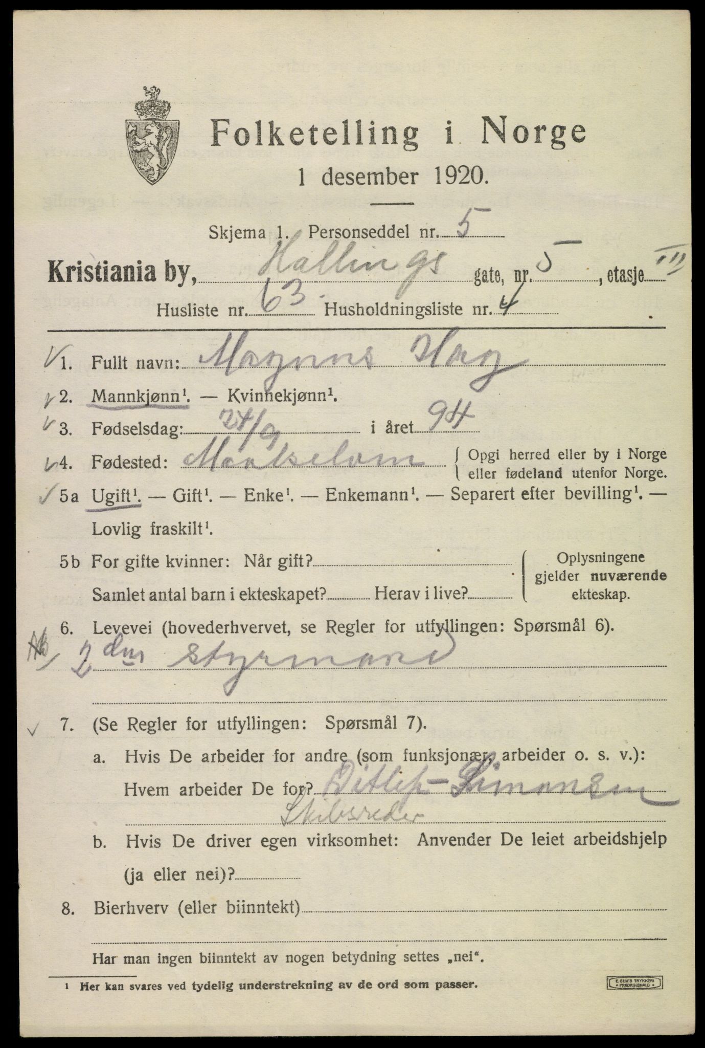 SAO, 1920 census for Kristiania, 1920, p. 267639