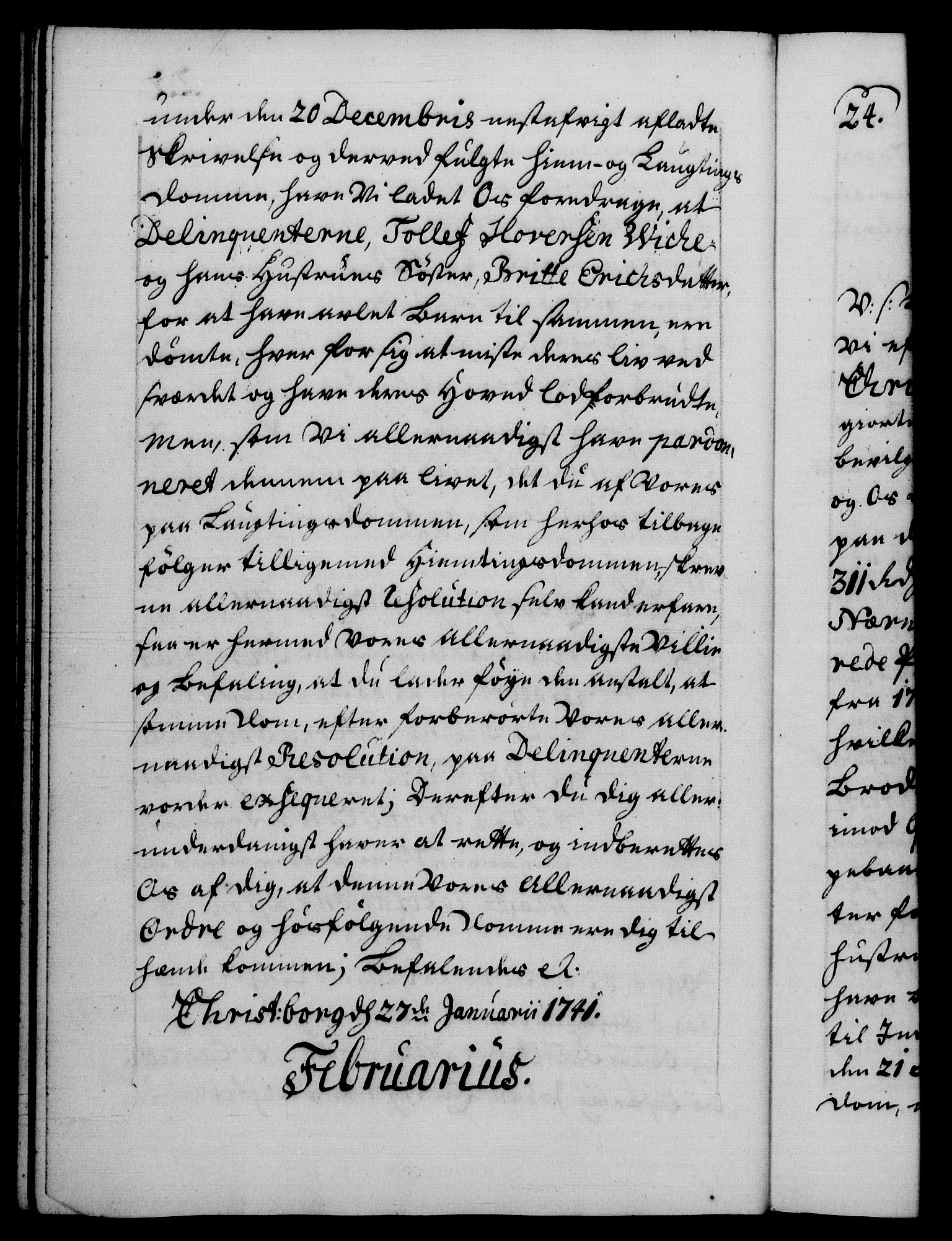 Danske Kanselli 1572-1799, AV/RA-EA-3023/F/Fc/Fca/Fcab/L0029: Norske tegnelser, 1741-1743, p. 22b