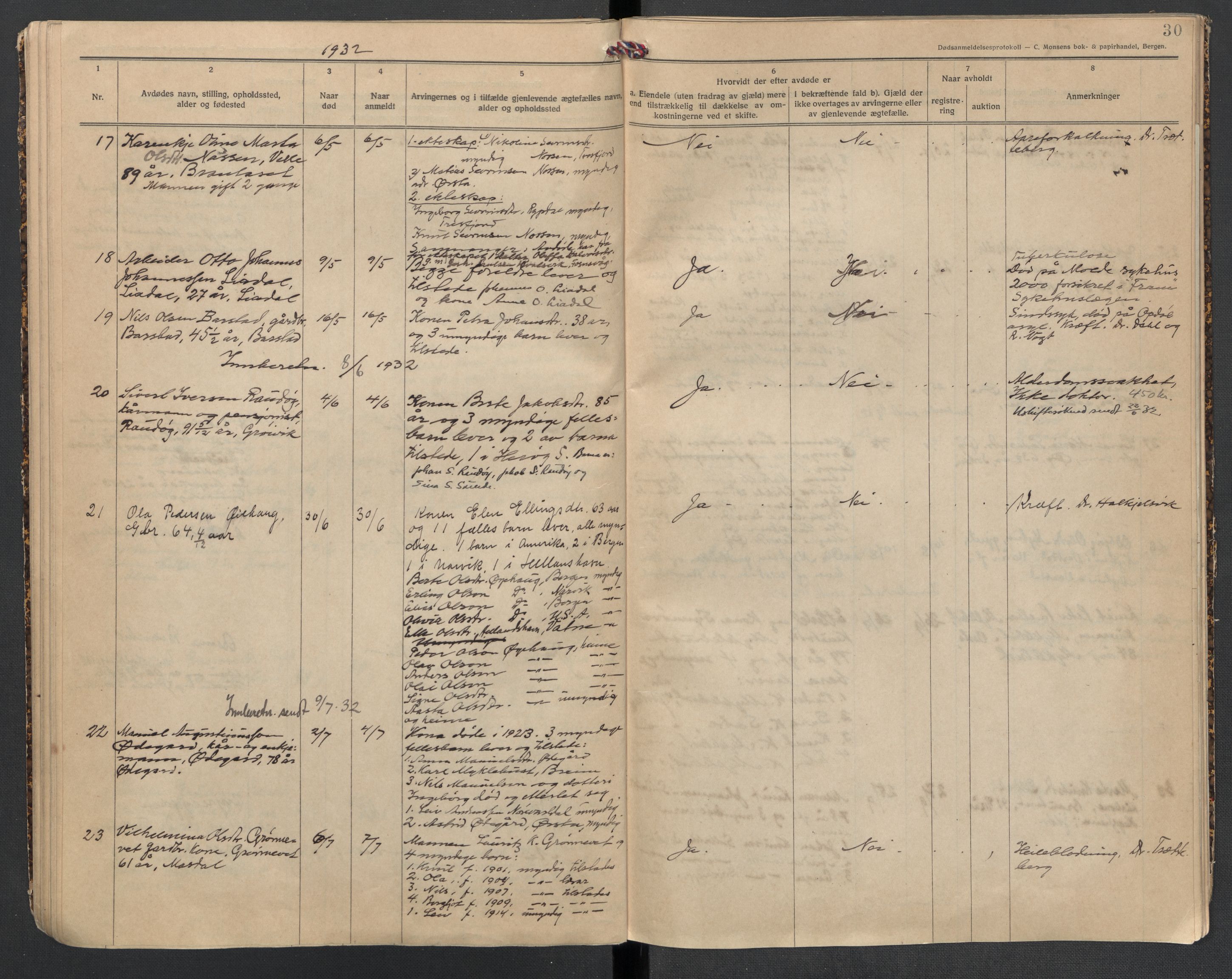 Ørsta lensmannskontor, AV/SAT-A-5670/1/02/L0002: 2.1.02 - Dødsfallsprotokoll, 1924-1933, p. 30