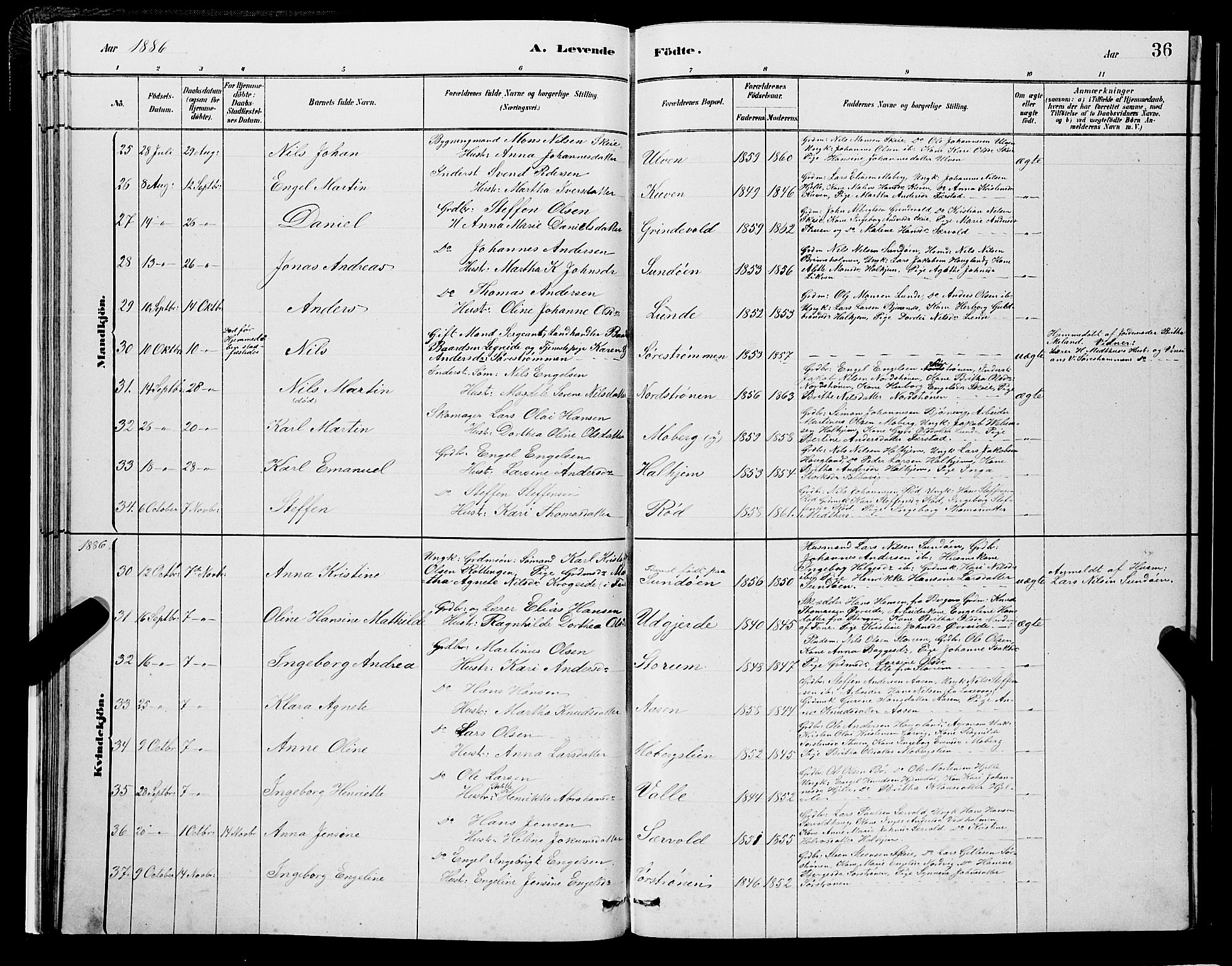 Os sokneprestembete, AV/SAB-A-99929: Parish register (copy) no. A 2, 1880-1896, p. 36