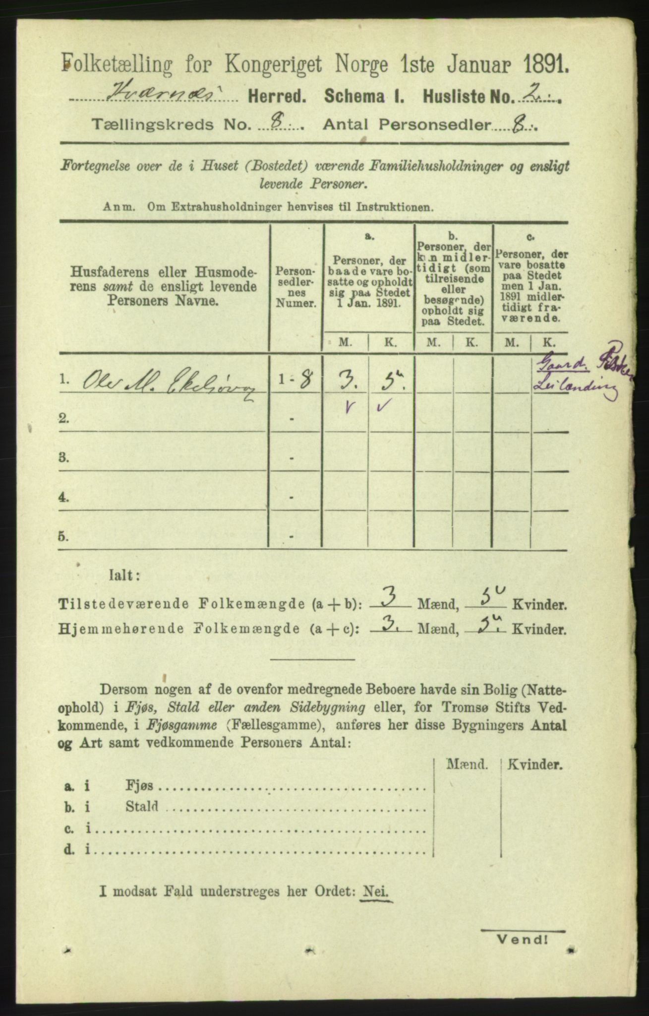 RA, 1891 census for 1553 Kvernes, 1891, p. 3458