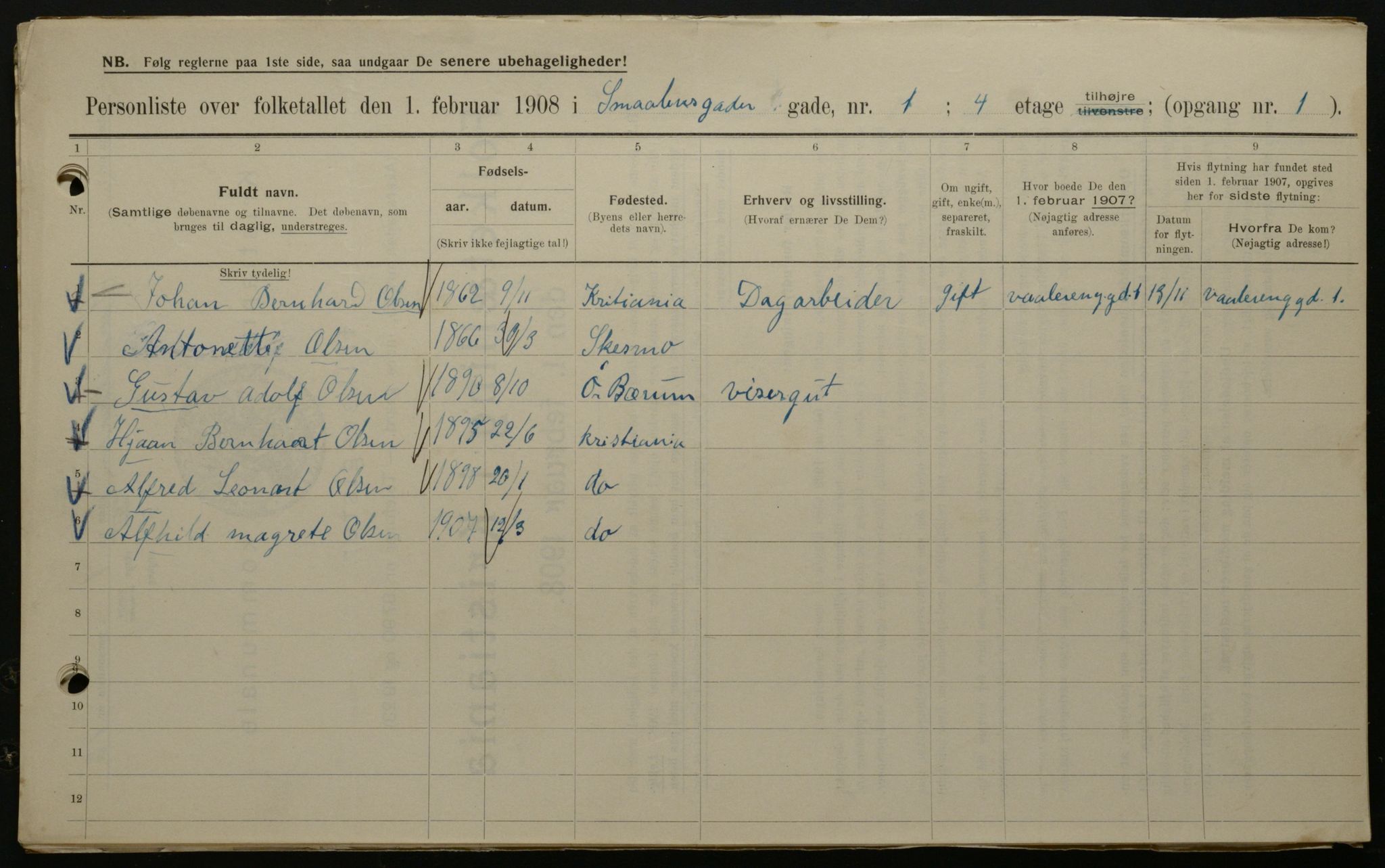 OBA, Municipal Census 1908 for Kristiania, 1908, p. 87910