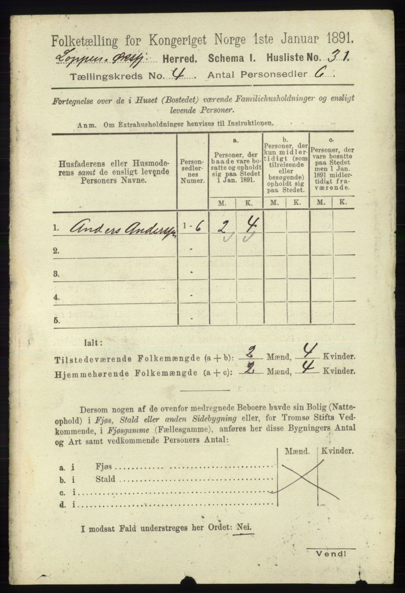 RA, 1891 census for 2014 Loppa, 1891, p. 847