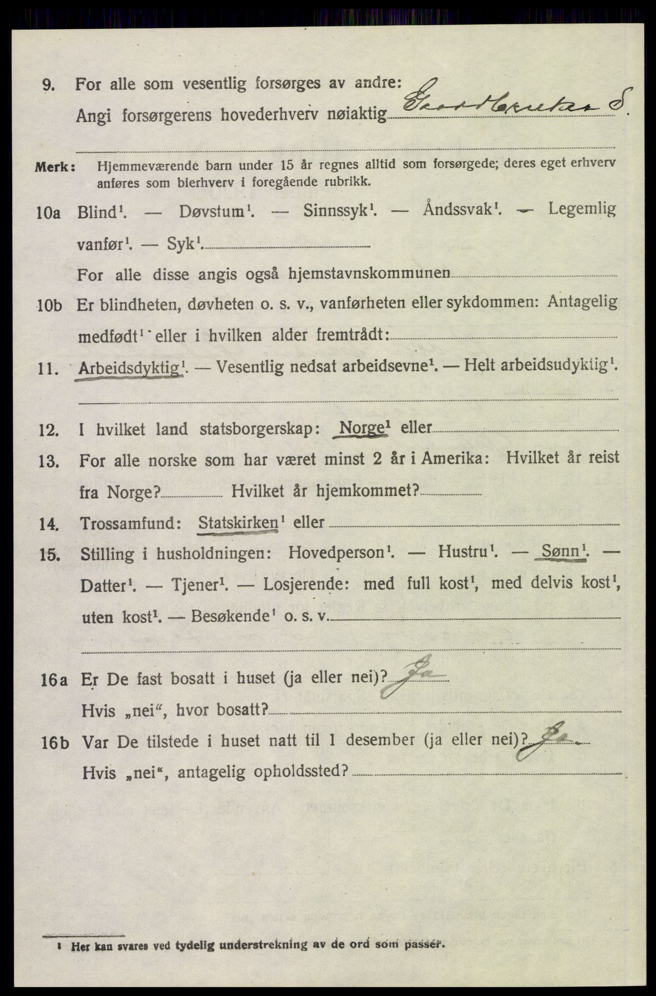 SAH, 1920 census for Trysil, 1920, p. 14958