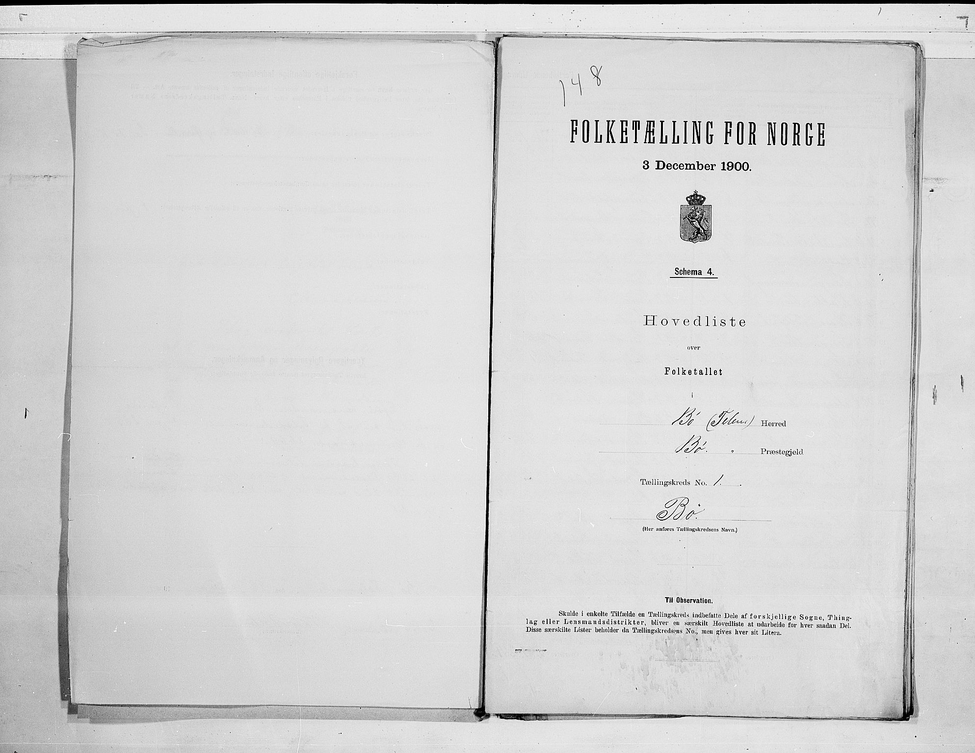 SAKO, 1900 census for Bø, 1900, p. 4