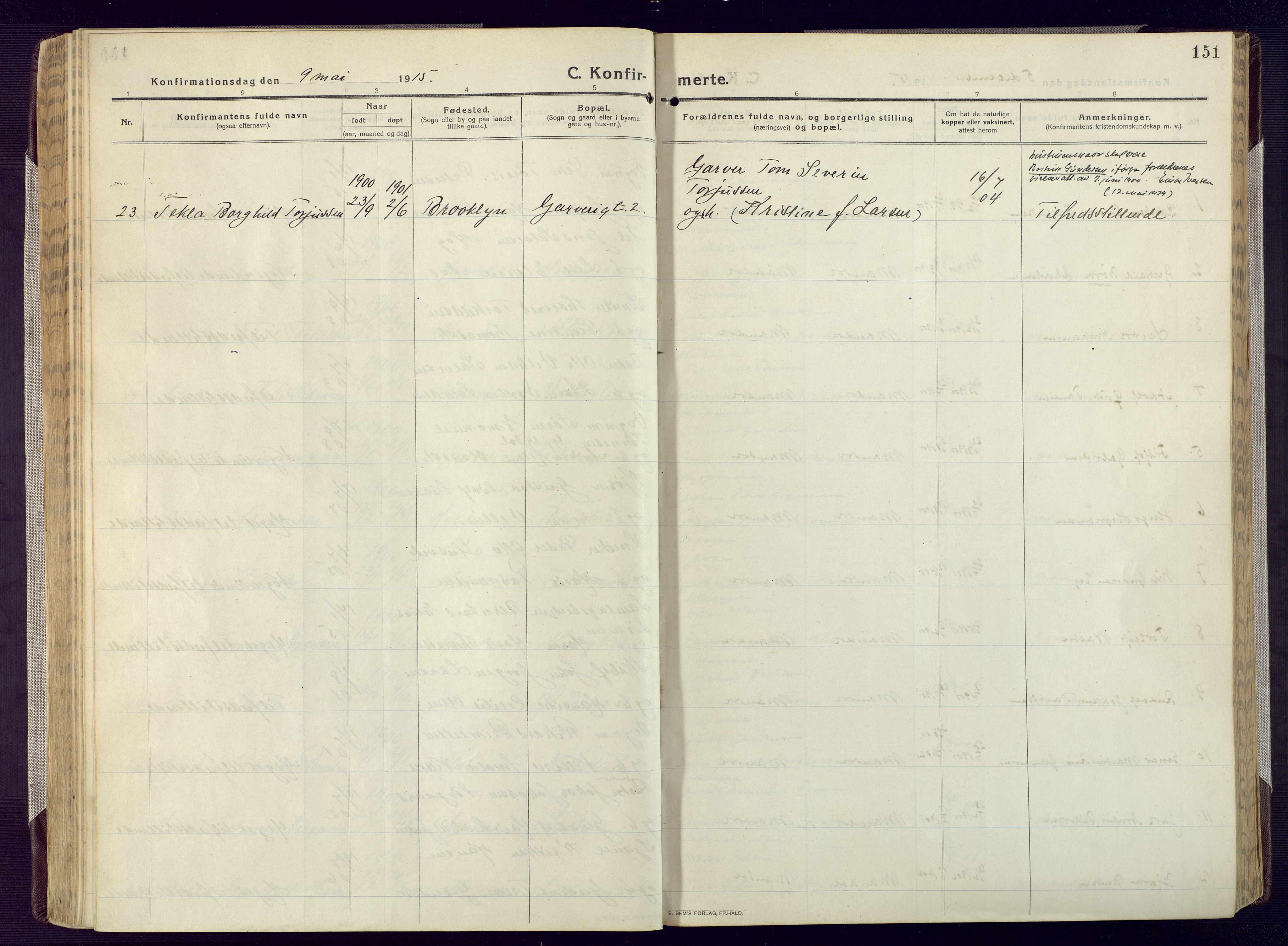 Mandal sokneprestkontor, AV/SAK-1111-0030/F/Fa/Fac/L0001: Parish register (official) no. A 1, 1913-1925, p. 151