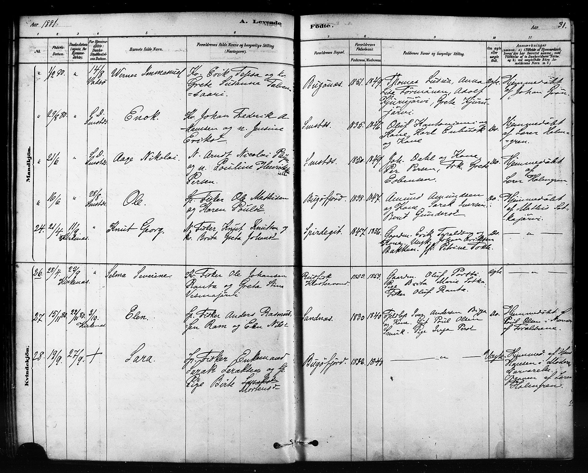 Sør-Varanger sokneprestkontor, AV/SATØ-S-1331/H/Ha/L0003kirke: Parish register (official) no. 3, 1878-1891, p. 31